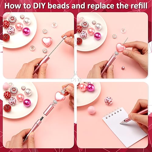 Miniatura 4 de 10 bolígrafos de cuentas de plástico surtidos y 40 cuentas multicolor espaciadoras de cristal bolígrafo de cuentas de tinta negra para suministros