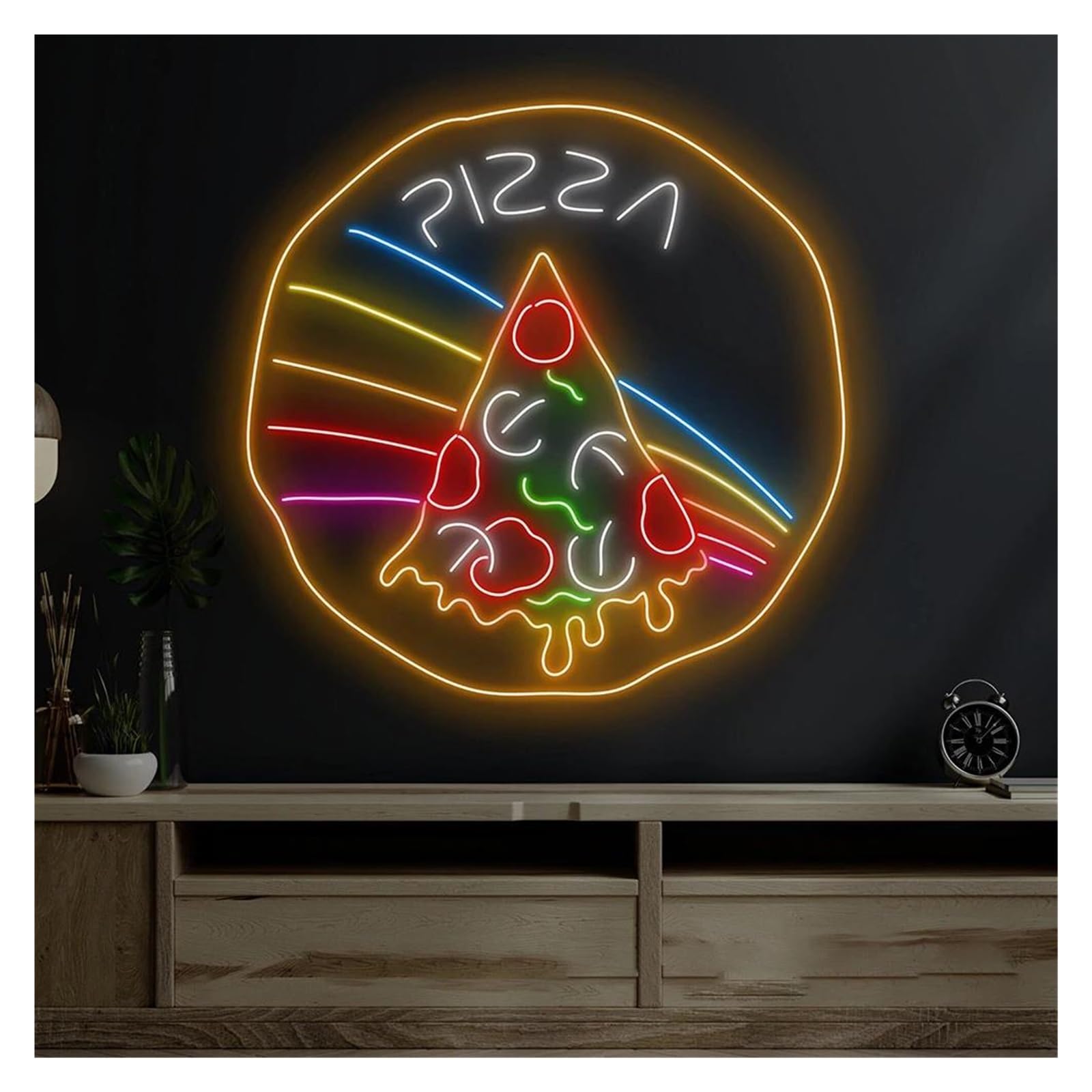 SHOUXI Sign Lamp Rainbow Pizza Neon Sign Italian Restaurant Fast Food Shop Decoration 60cm