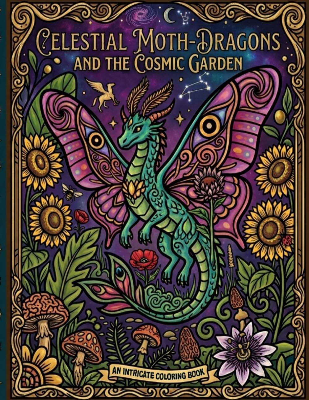 Celestial Moth-dragon And The Cosmic Garden: An Intricate Coloring Book of fantasy and wonder