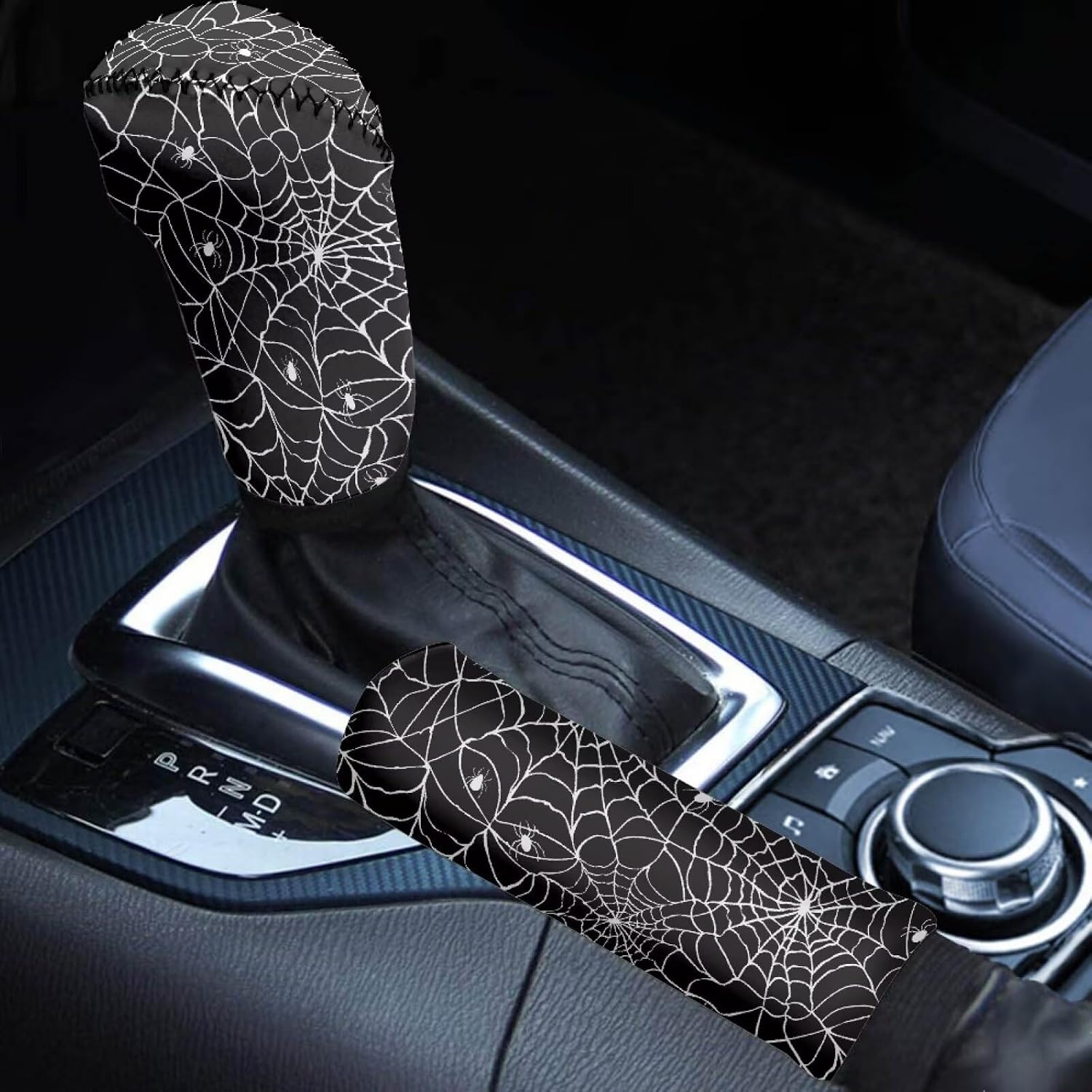 Bulopur Spider Web Handbrake Cover Gear Shift Knob Cover Set Automotive Interior Decoration Accessories Non Slip & Comfort Universal Dustproof Auto Case Sleeve