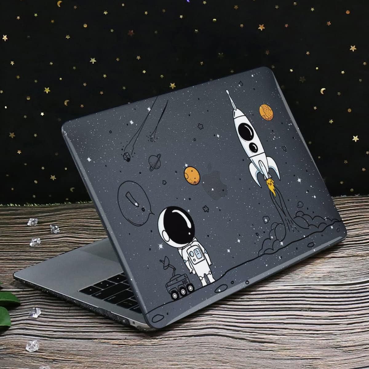 Case Compatible with MacBook Pro 14 inch 2026-2021 M5 M4 M3 M2 M1 Pro/Max Chip, Glitter Black Printed Plastic Hard Shell Case with Keyboard Cover, Screen Protector, Astronauts & Spacecraft