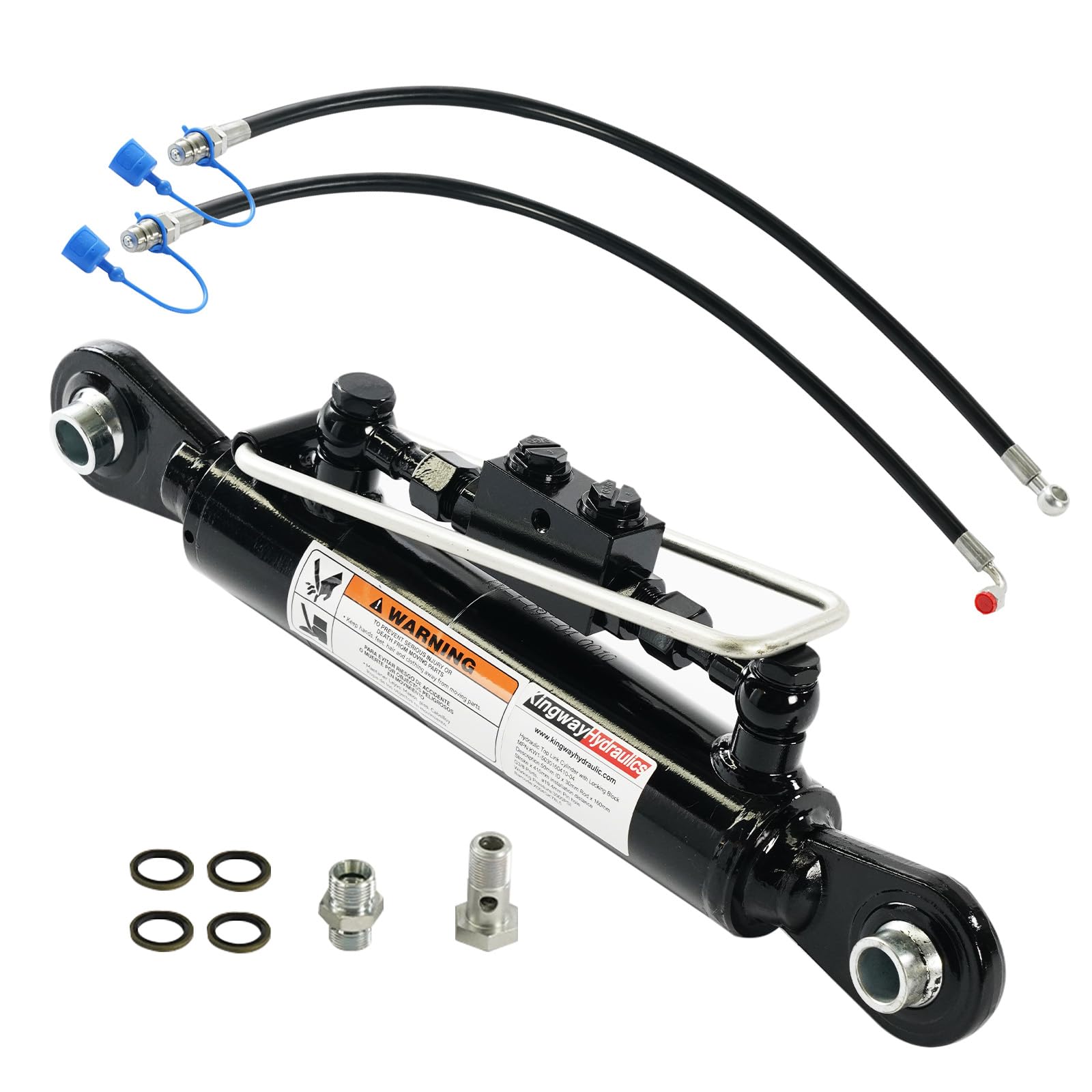 Kingway Hydraulic Top Link Cat. 1-1 with Locking Block Min. 16 1/8”→ Max. 22 7/16” with 2 x Hoses Stroke. 6 5/16" - 7200 lbs Push Force, 4600 lbs Pull