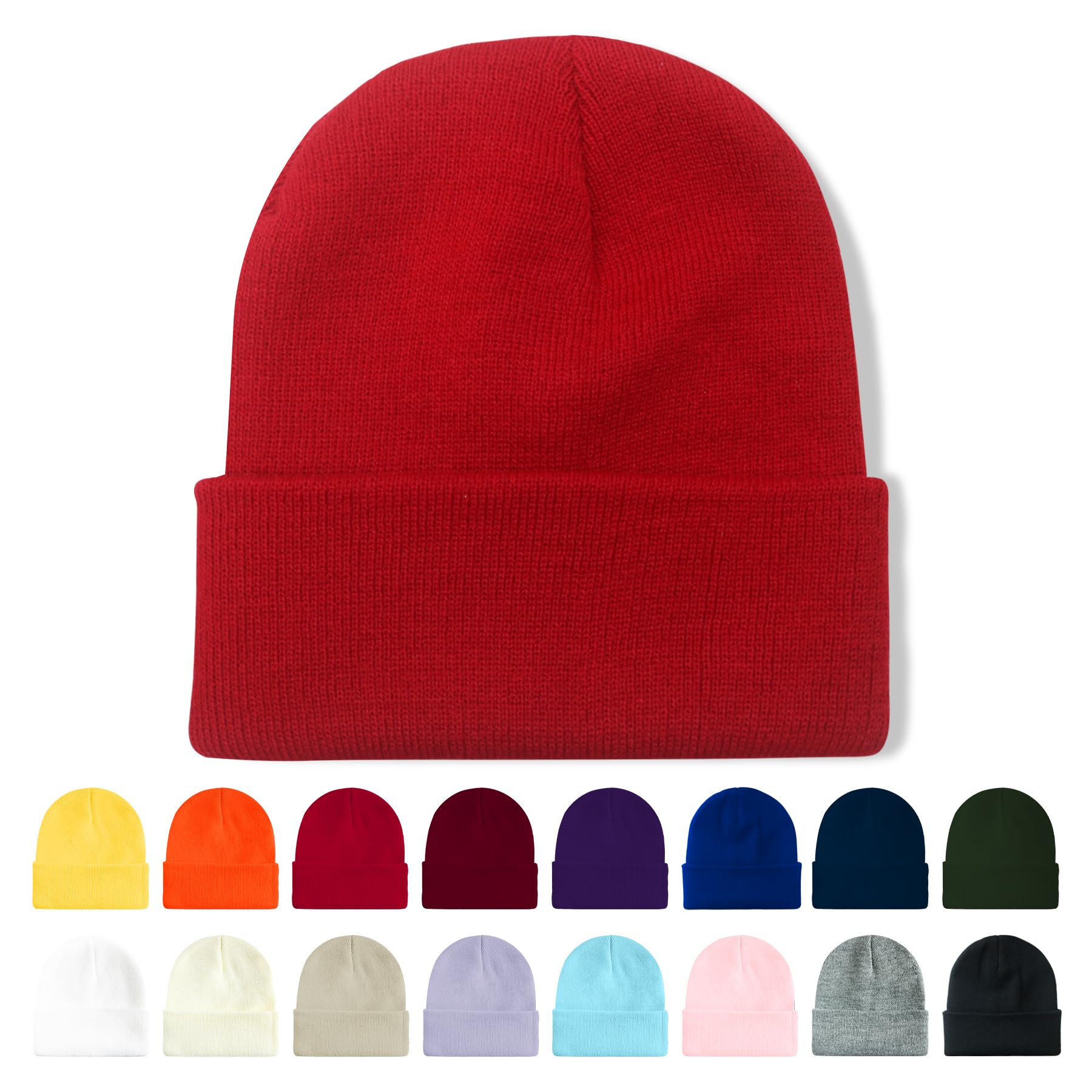 Winter Beanie Acrylic Knit Cuffed Plain Hats Skull Cap Warm Beanies for Men Women