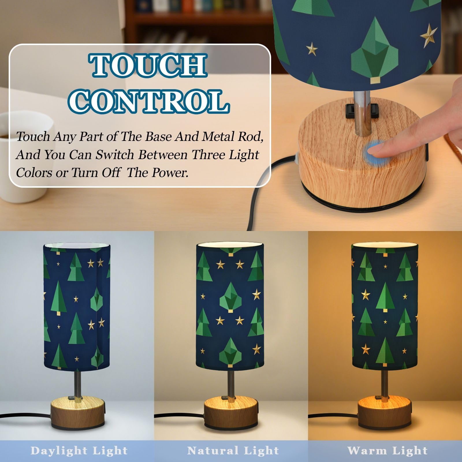 Kształt choinki wzór gwiazdy lampa stołowa do sypialni lampy biurkowe z portami USB C+A żarówka LED w zestawie na kemping
