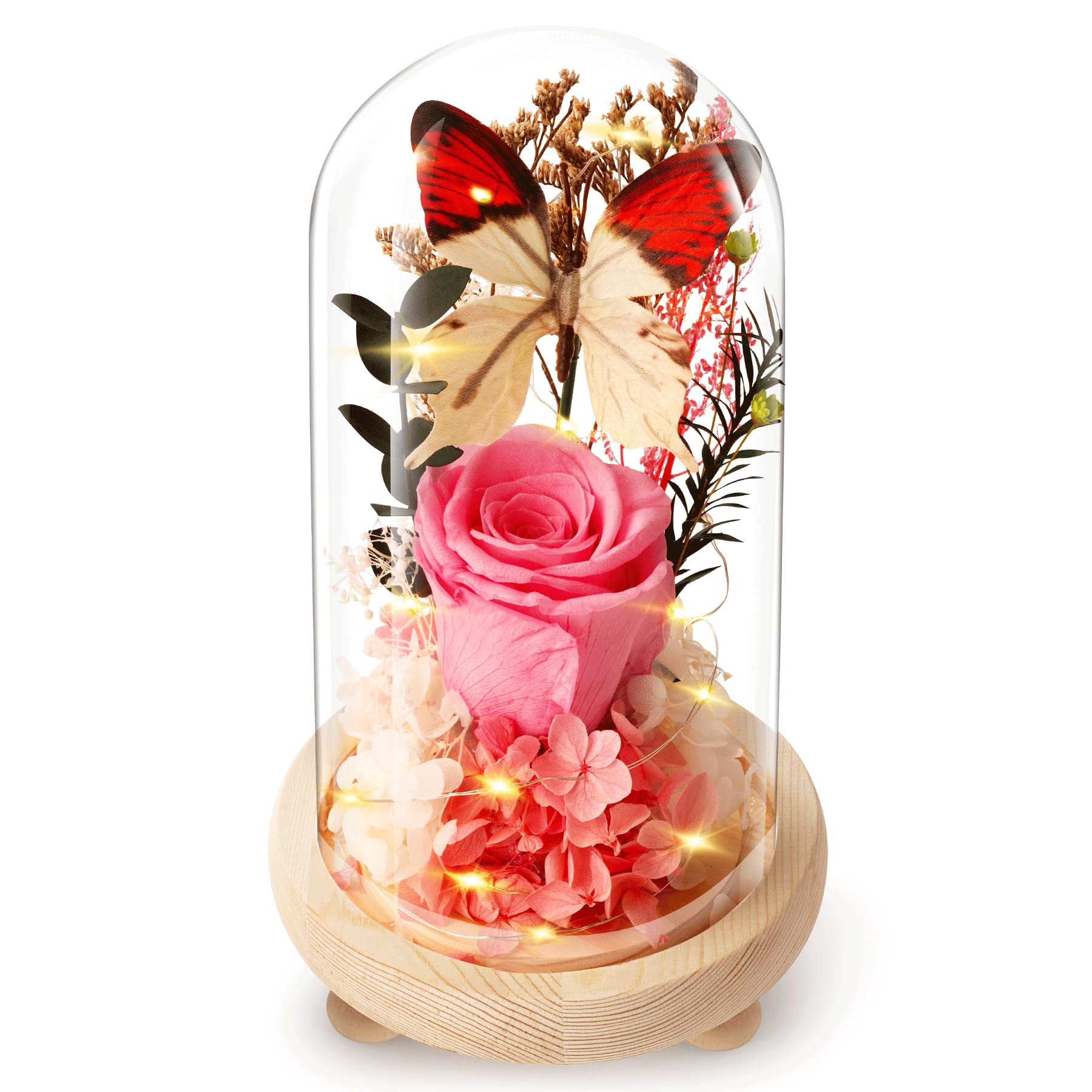 Forever Flowers Preserved Roses Prime Delivery, Gifts with Light in Glass Dome for Mom Grandma Wife Girlfriend, Pink Flower for Christmas, Valentine's Day, Anniversary.Birthday