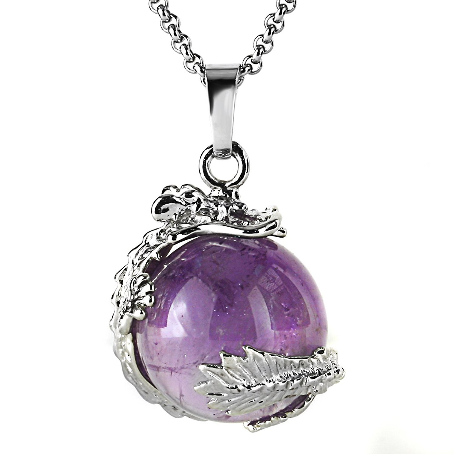 JEWELRIESHOP Dragon Necklace Chakra Reiki Healing Crystal Pendant Gemstone Necklace for Women Men