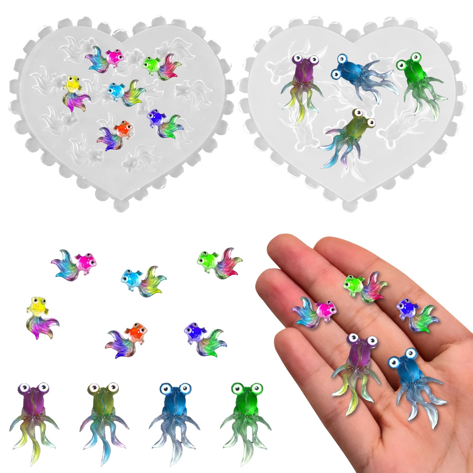 2Pcs Mini Cute Tiny Goldfish Resin Silicone Molds Micro Dollhouse Animal Epoxy Casting Molds for DIY Resin Fairy Garden Miniatures Landscape Decor โ image 1