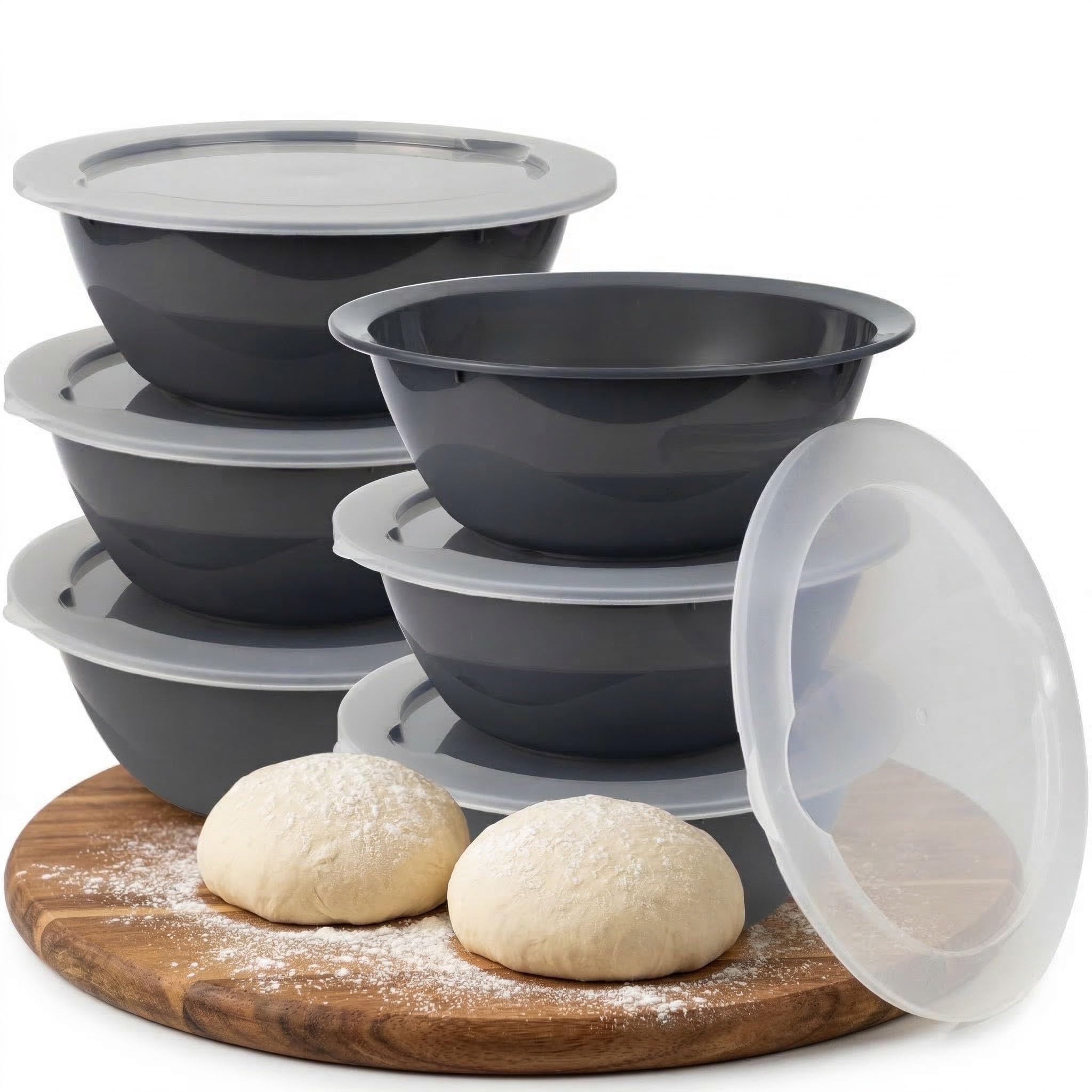PROFUN Lot de 6 boîtes à pizza avec couvercle 1,1 l - Pour pâte à pizza - Boîte à pâte empilable en polypropylène de qualité supérieure - Accessoires à pizza pour fermentation de la pâte, stockage et