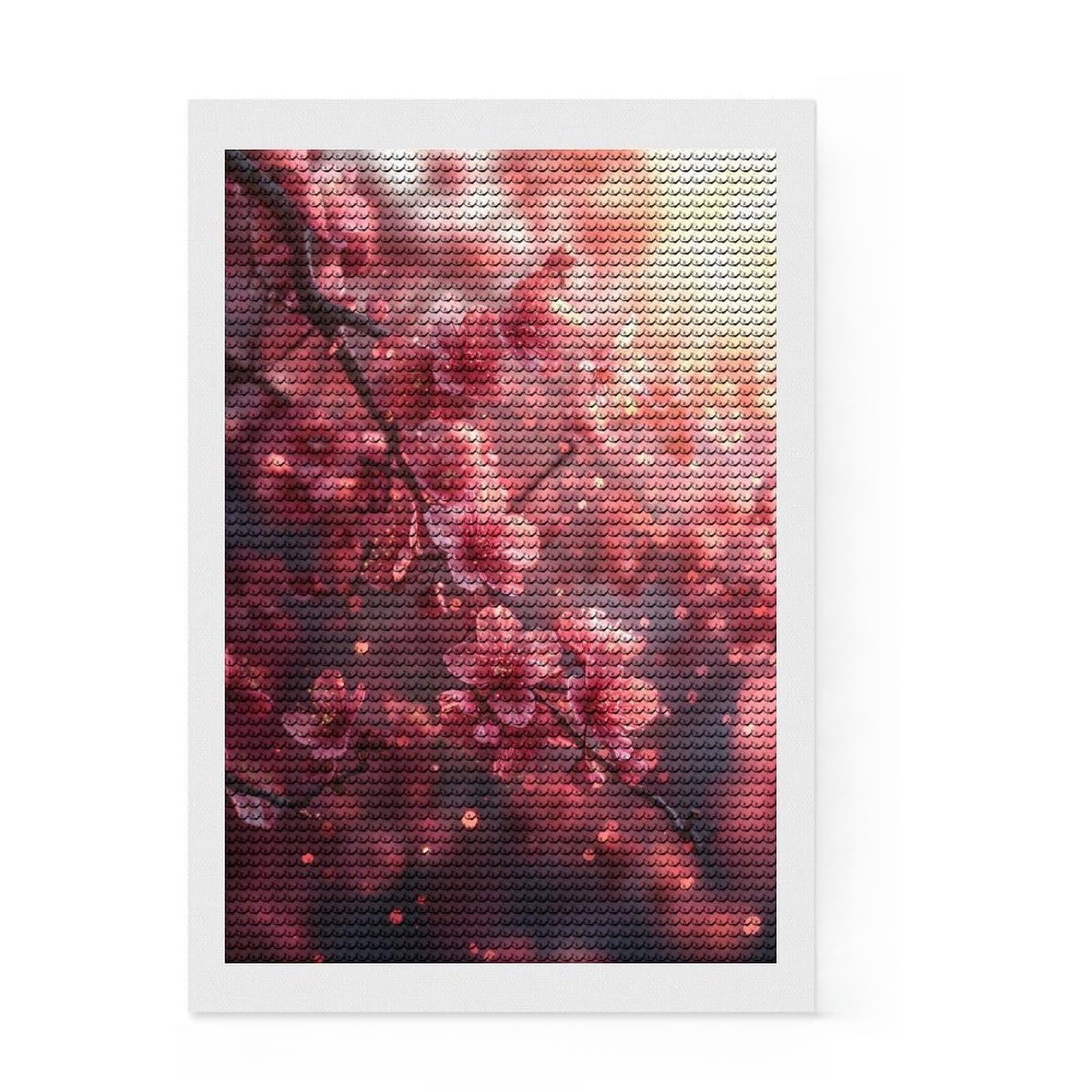 Junmoney Cherry Blossom Sakura Round Drill Diamond Painting 8"x12", for Creative Relaxation, Full Kit Included, Boho Decor, Gift Idea