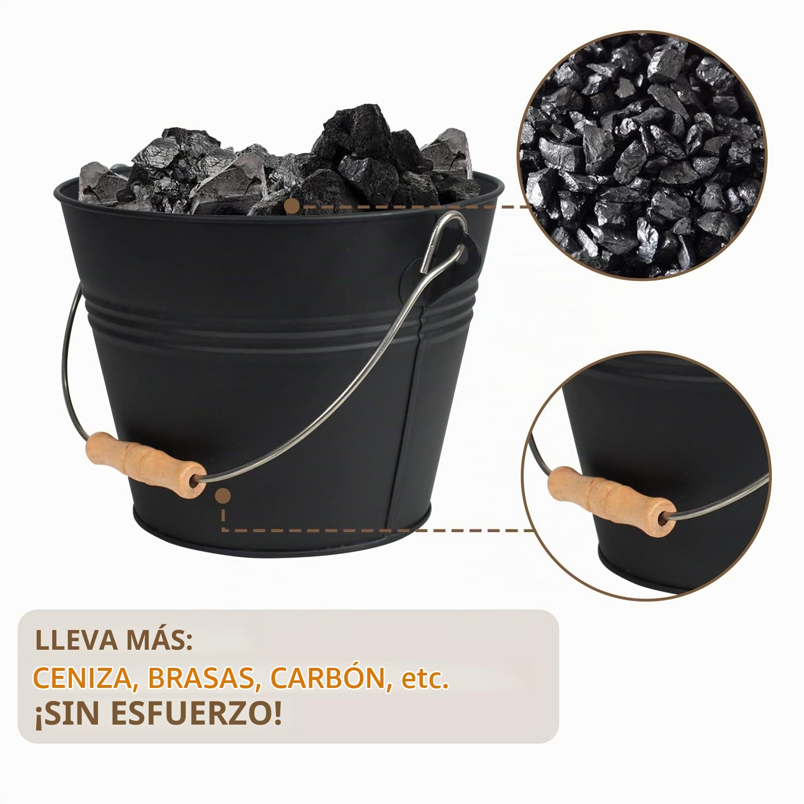 BRIAN & DANY Cubo Cenizas con Tapa, 5L Cubo para Cenizas de Chimenea con Pala y Escoba