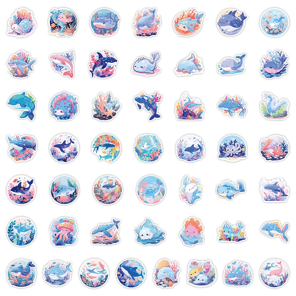 Lovely Ocean Animals Vinyl Stickers, 50 PCS Waterproof Cute Marine Life Decals for Laptops Scrapbooking, Journals, Notebooks - Image 2