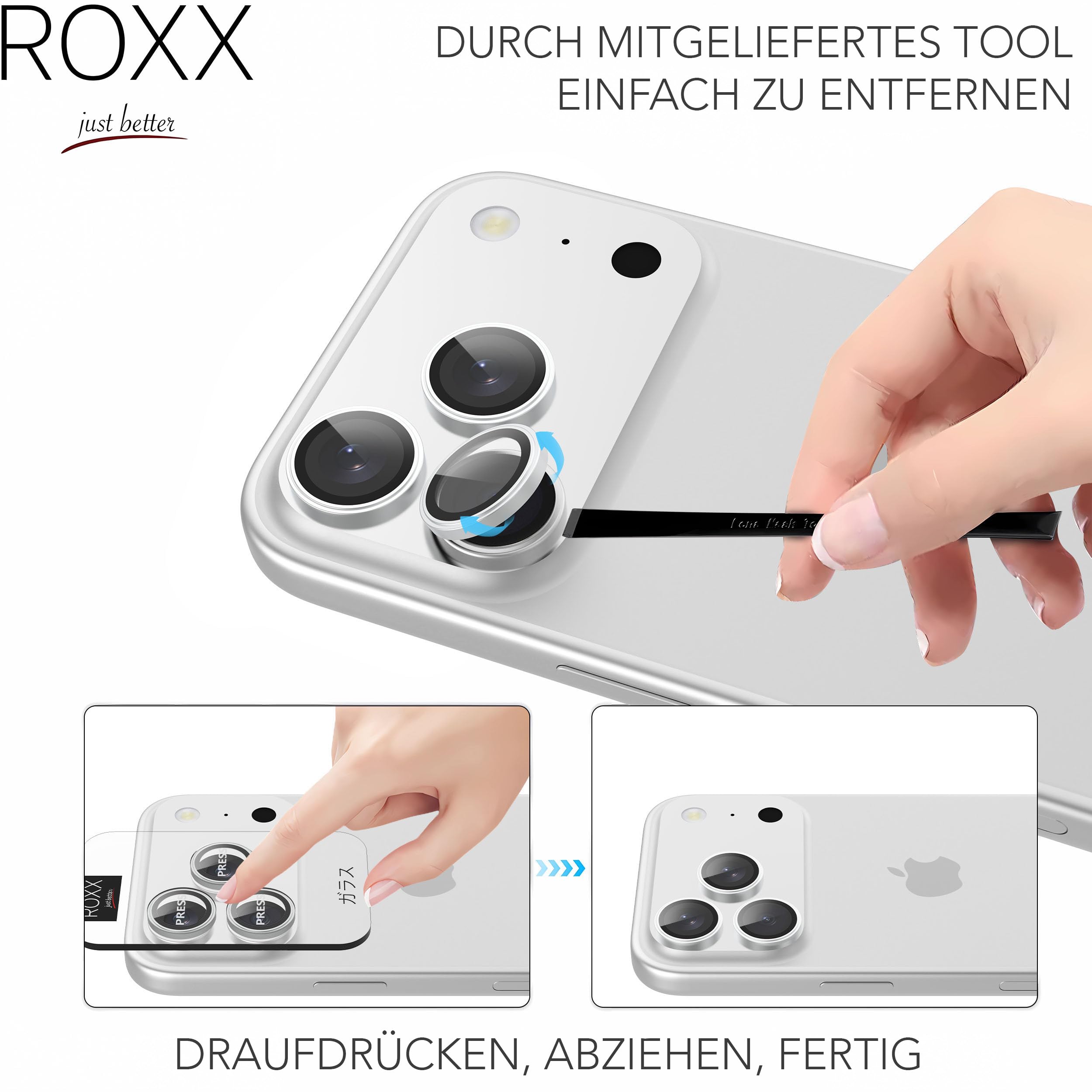 ROXX Japanischer 9H Kameraschutz | Titan Natur | Für iPhone 17 Pro & 17 Pro Max | Härter | Klarer | Kratzresistenter | Passt perfekt mit ROXX Hüllen