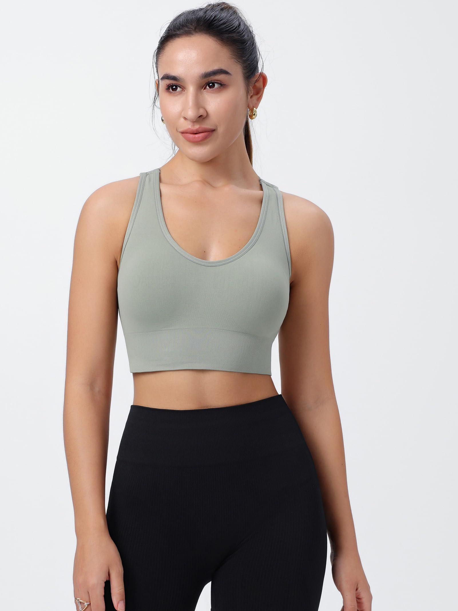 HBselect 3Pcs Sujetador Deportivo Mujer Sujetador de Alto Impacto Sujetador Push up Almohadilla Desmontable Bra Deportivo Sin Costura ​para Yoga Bailar Fitness