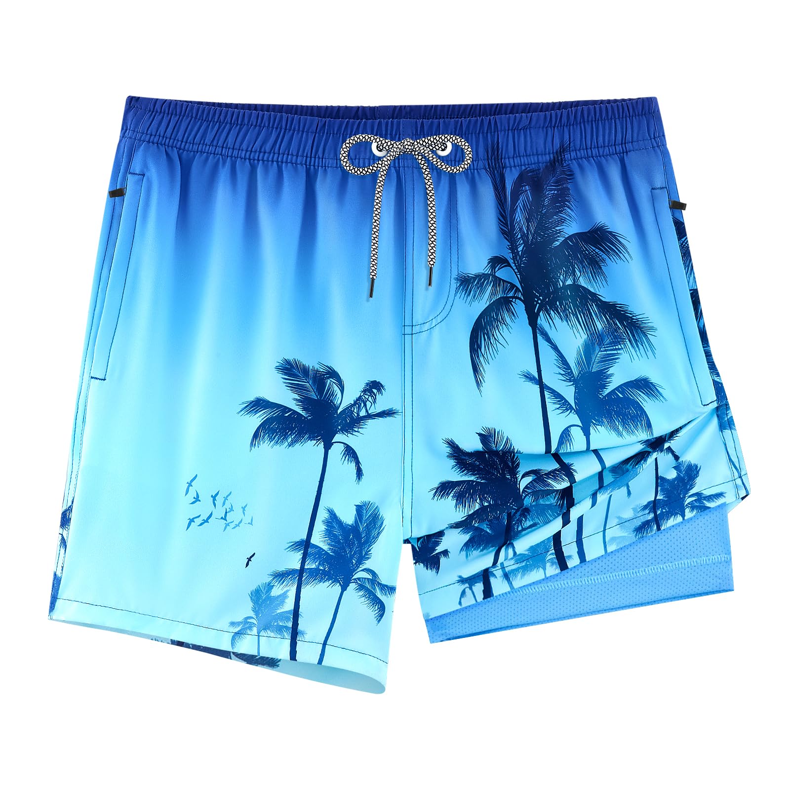 APTRO Mens Swim Trunks with Compression Liner 2 in 1 Swim Shorts 5 inch Inseam Quick Dry Bathing Suit with Zipper Pockets