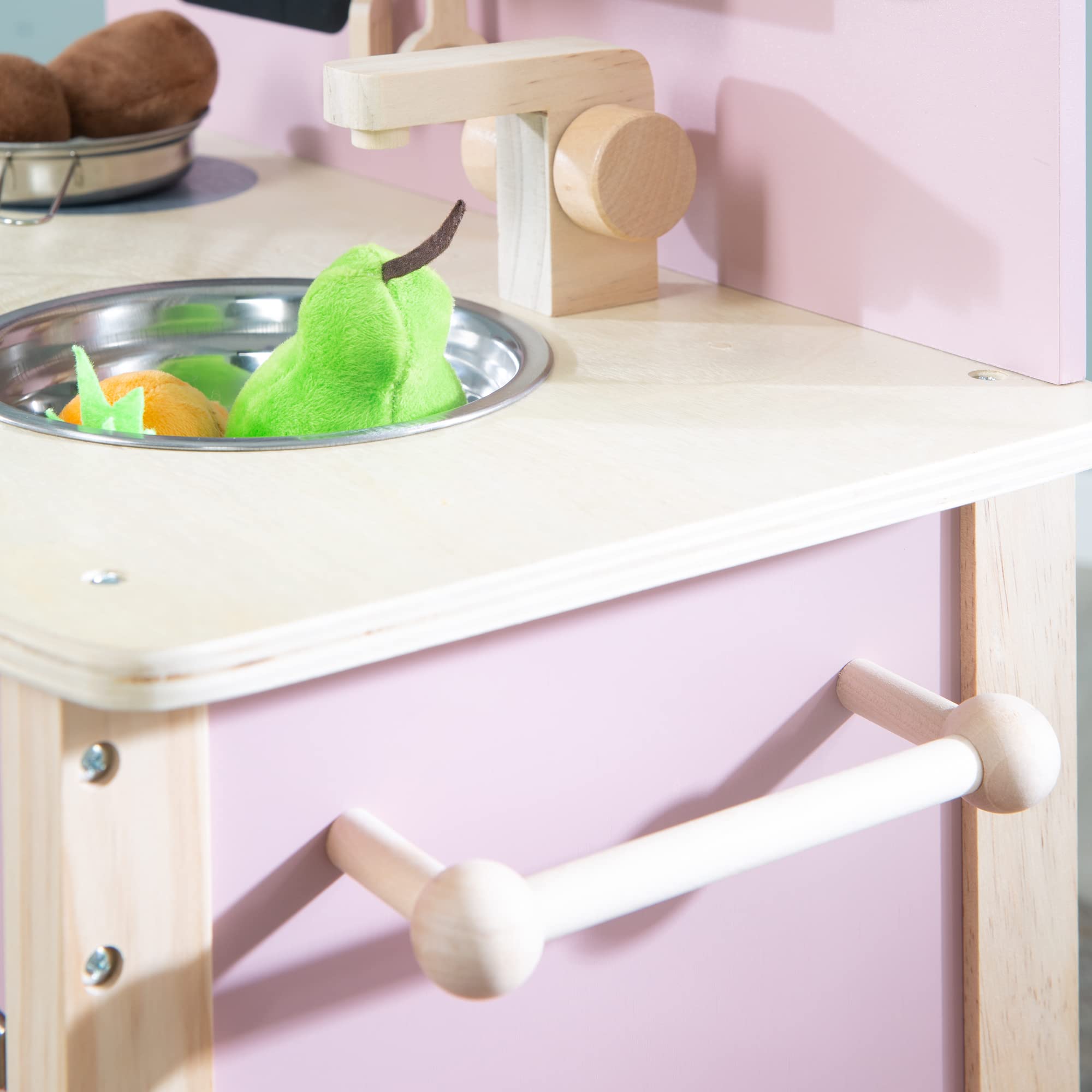 roba Cuisine Enfant en Bois - avec Plaque de Cuisson + Évier et Accessoires en Métal et Bois - à Partir de 3 Ans - Rose