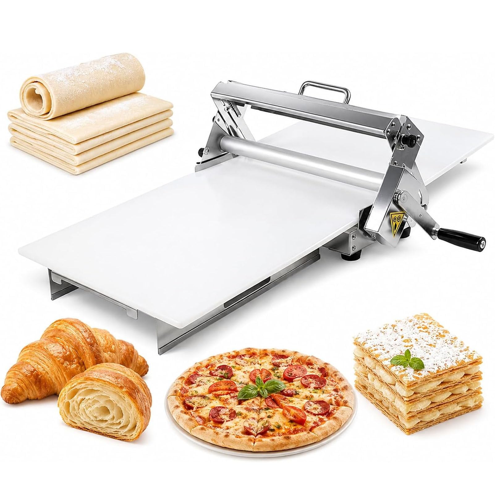 Ręczna składana wałkowarka do ciasta do piekarni, pizzy, croissantów, wałkowarka do ciasta ze stali nierdzewnej z regulowaną grubością, do użytku komercyjnego i domowego Model-400