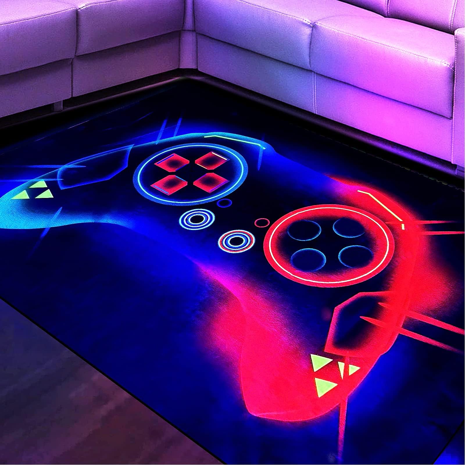 HOLAVIDA Alfombra de Juego 3D, Neón Controlador Reactivo Luz Negra, Luminosa Antideslizante, Brilla Oscuridad, Decoración Niños, 180x120cm