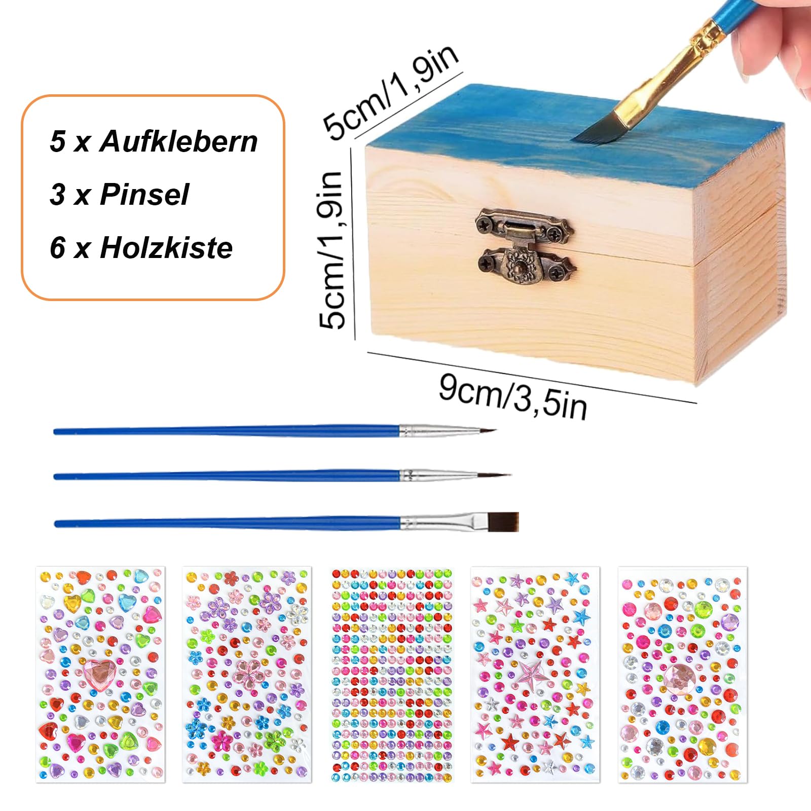 6 Mini Holzkisten 9x5,5x5cm - DIY Schatztruhen Mit Schloss