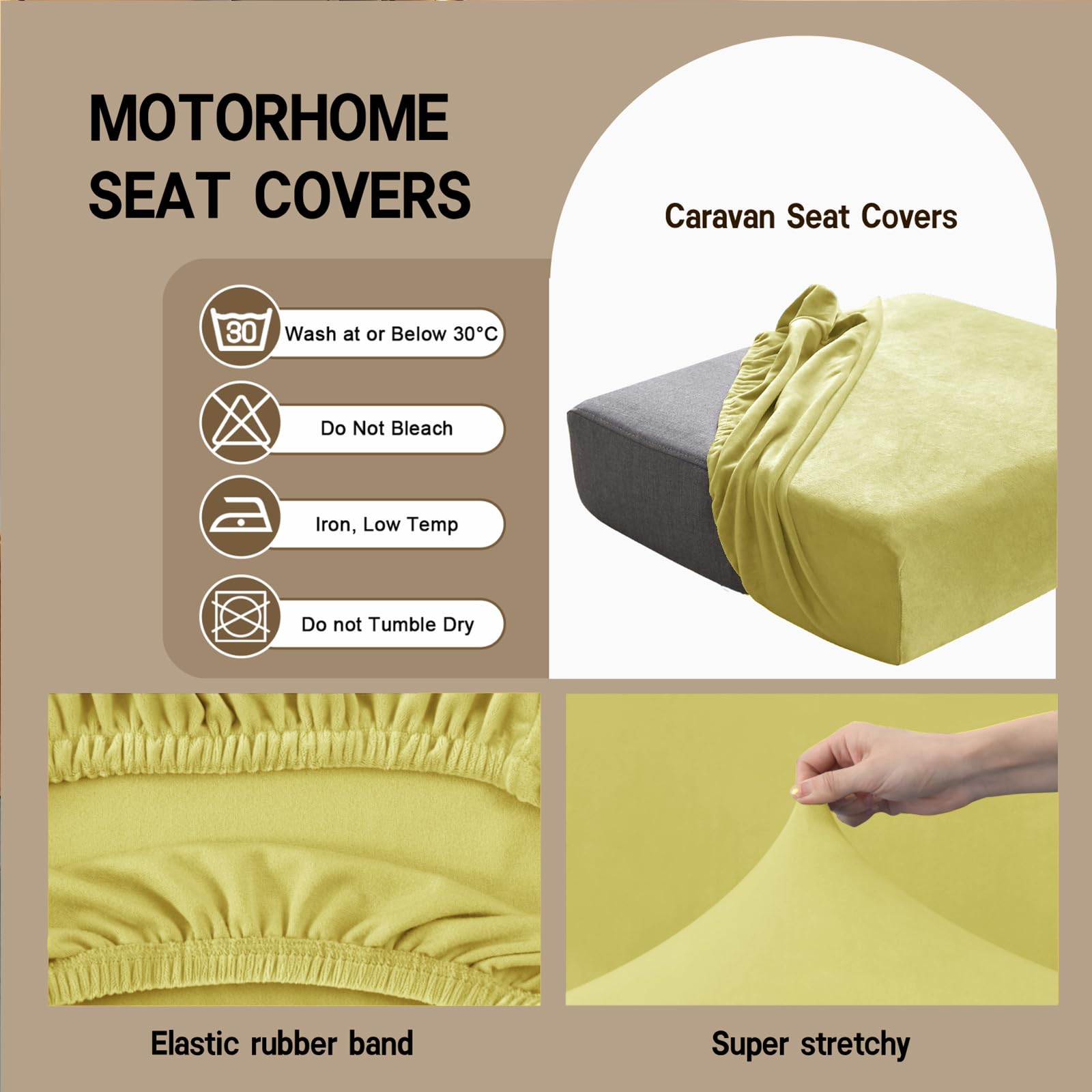 VFGFDJNDFX Waterdichte Camper Kussenhoezen, Stretch Kunstleer Zitkussenhoes, Vlekbestendige Cover Sofa Kussenhoes Voor Caravan RV Auto Motorhome (Crèmewit,L 135-160CM B 70-95CM