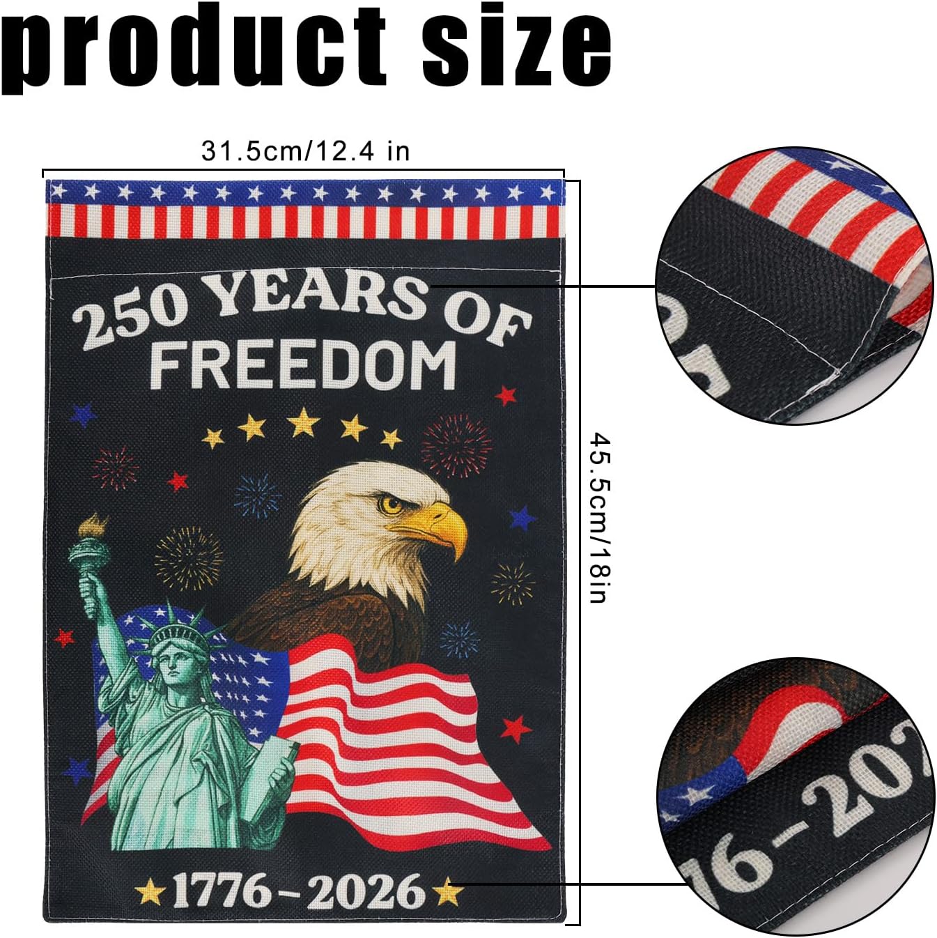 Anniversary USA Garden Flag, 45.5x31.5cm/18x12.4in Machine-Washable Double Sided American Anniversary Flag with Statue of Liberty and Eagle Patterns for Patio Lawn Yard Outdoor America Decor - Image 2