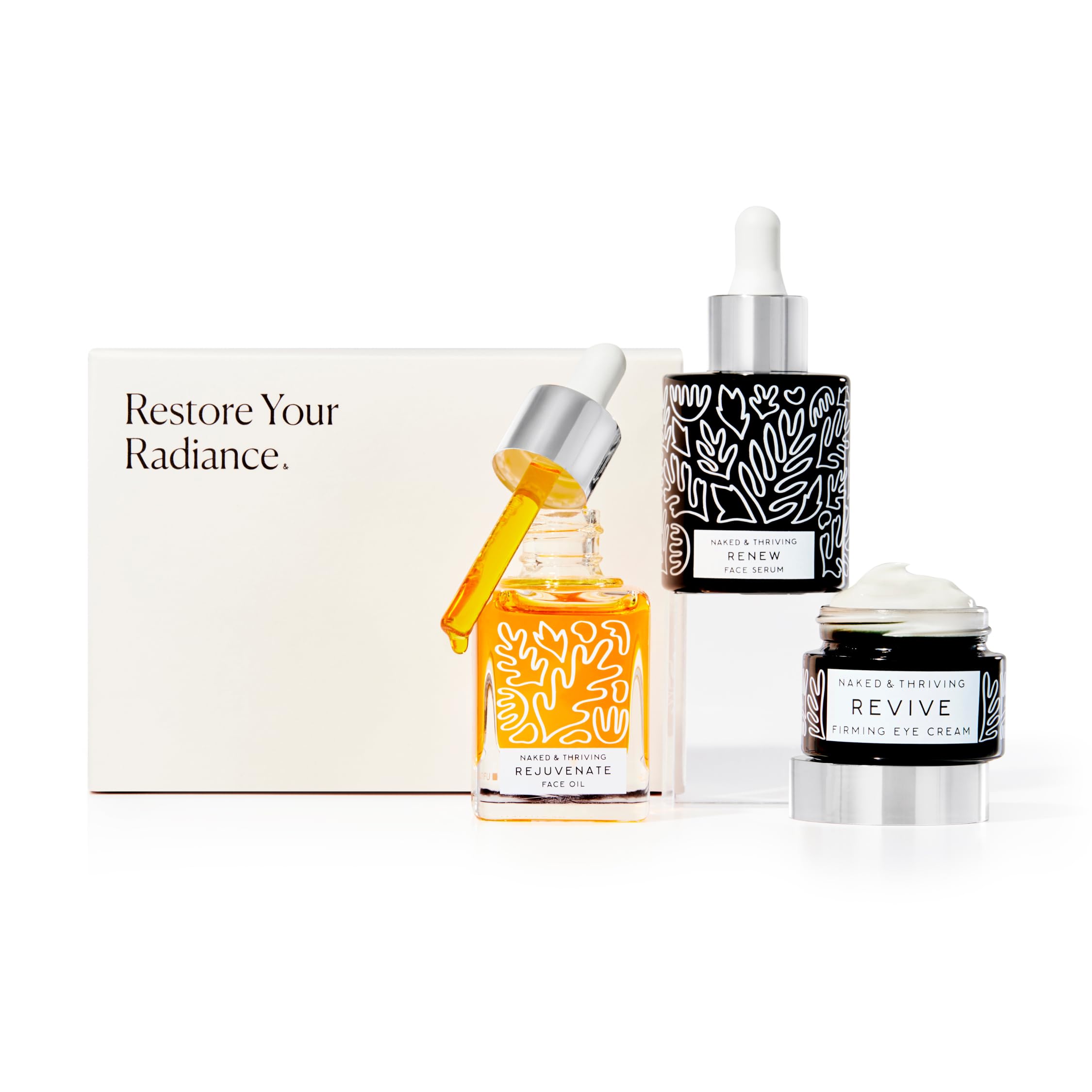 Restorative Night Routine | Renew Night Serum (30 mL) + Revive Eye Cream (15 mL) + Rejuvenate Face Oil (35 mL) with Peptides, Squalane, Hyaluronic Acid, and Fruit AHAs (Set of 3)