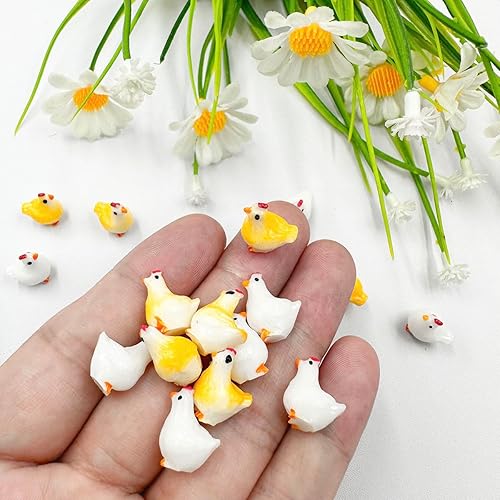 Miniatura 5 de Mini figuras de pollo, 40 piezas de resina en miniatura de pollo, adornos de pollos pequeños, animales, modelo de hadas, jardín en miniatura, musgo,