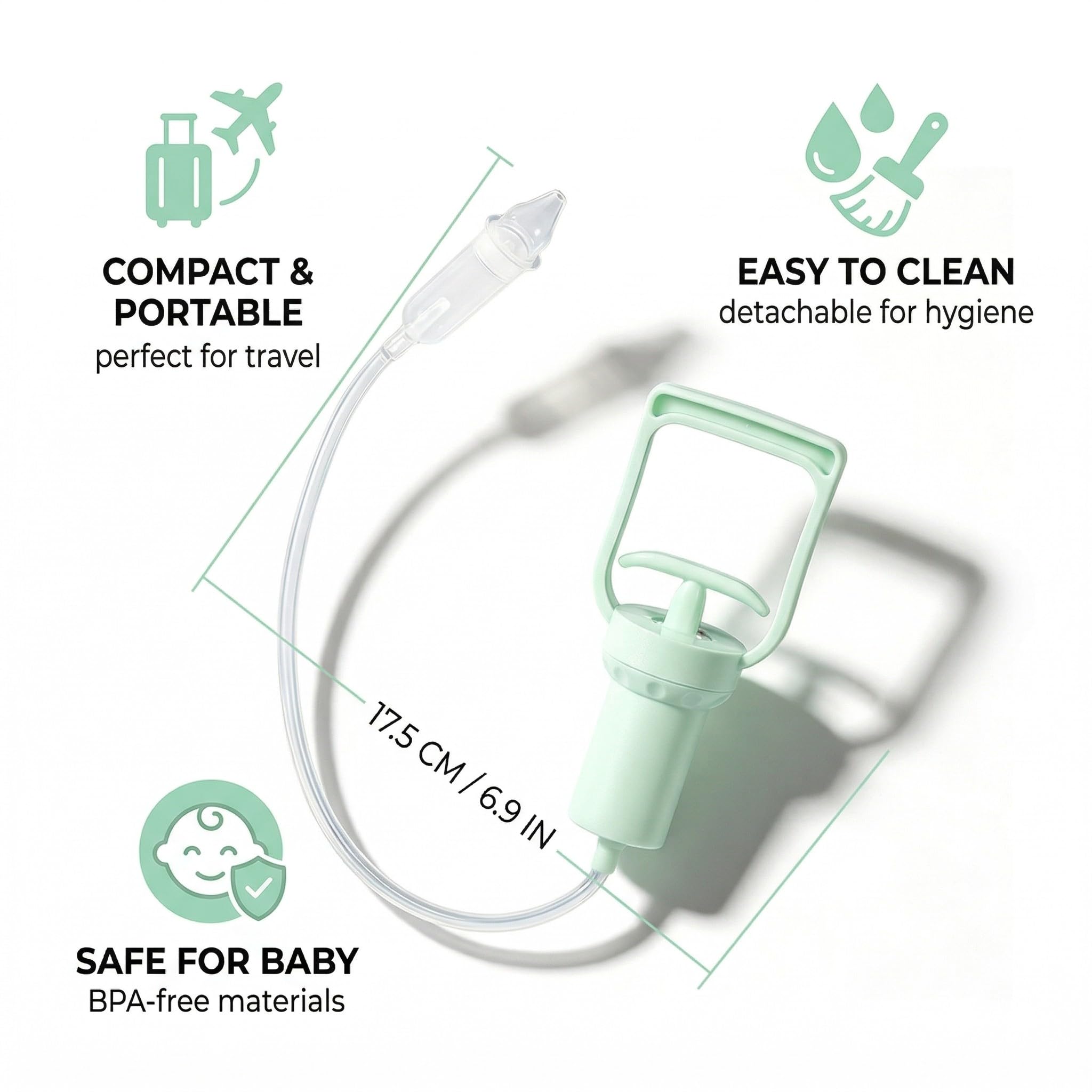 1 pieza aspirador nasal para bebés, manual, portátil, gran potencia de succión, para la congestión delicada con cómoda bomba manual, para niños y adultos — view 5