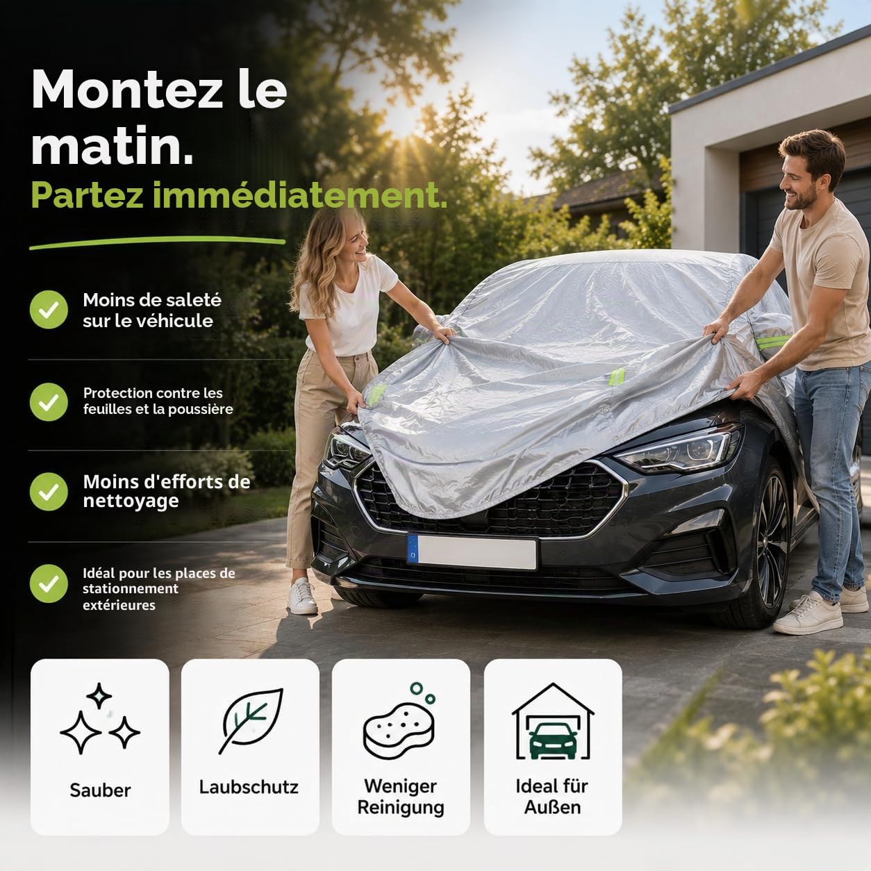 Housse de Voiture - Housse de Voiture - Housse argentée étanche - pour Tous Types de Voitures/bâche de Protection pour véhicules Automobiles