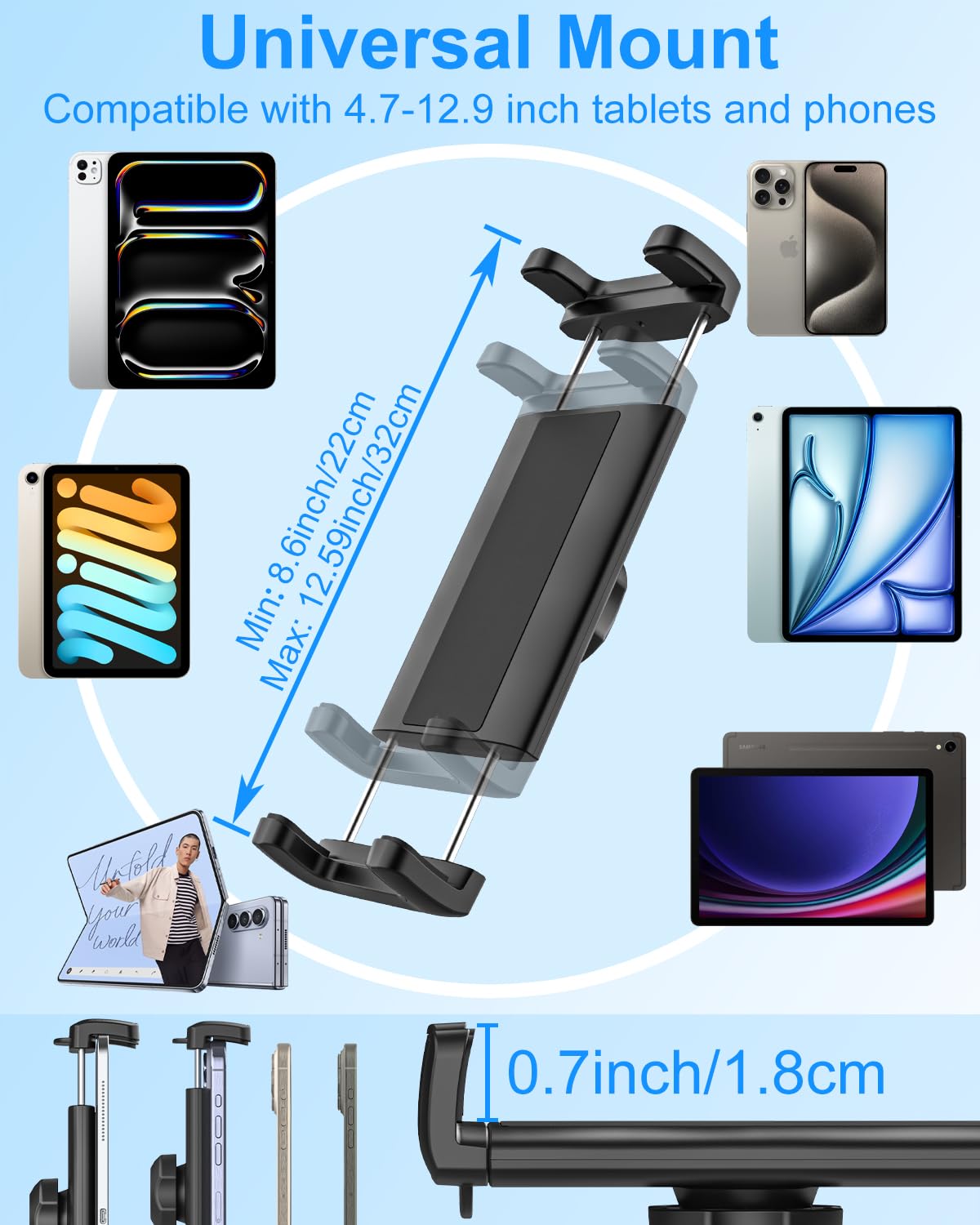 Supporto Tablet Auto Portabicchieri, Porta Tablet da Camion con Collo Allungabile, Supporto Tablet Auto Portabicchieri per iPad Pro 12.9 Air Mini, Galaxy Tabs, iPhone, 4-13" Tablet