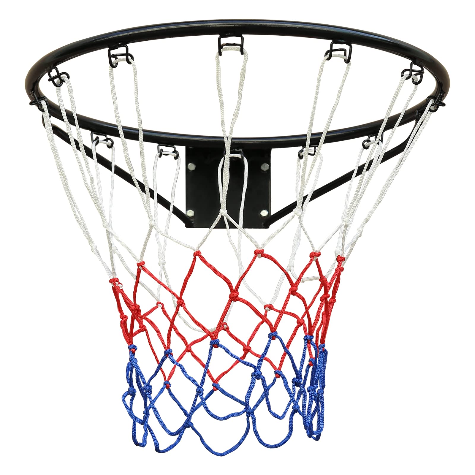 Anello solido da basket professionale (45 cm), rete per canestro da basket e fissaggio a parete, adatto per adulti e bambini, per interni ed esterni, nero
