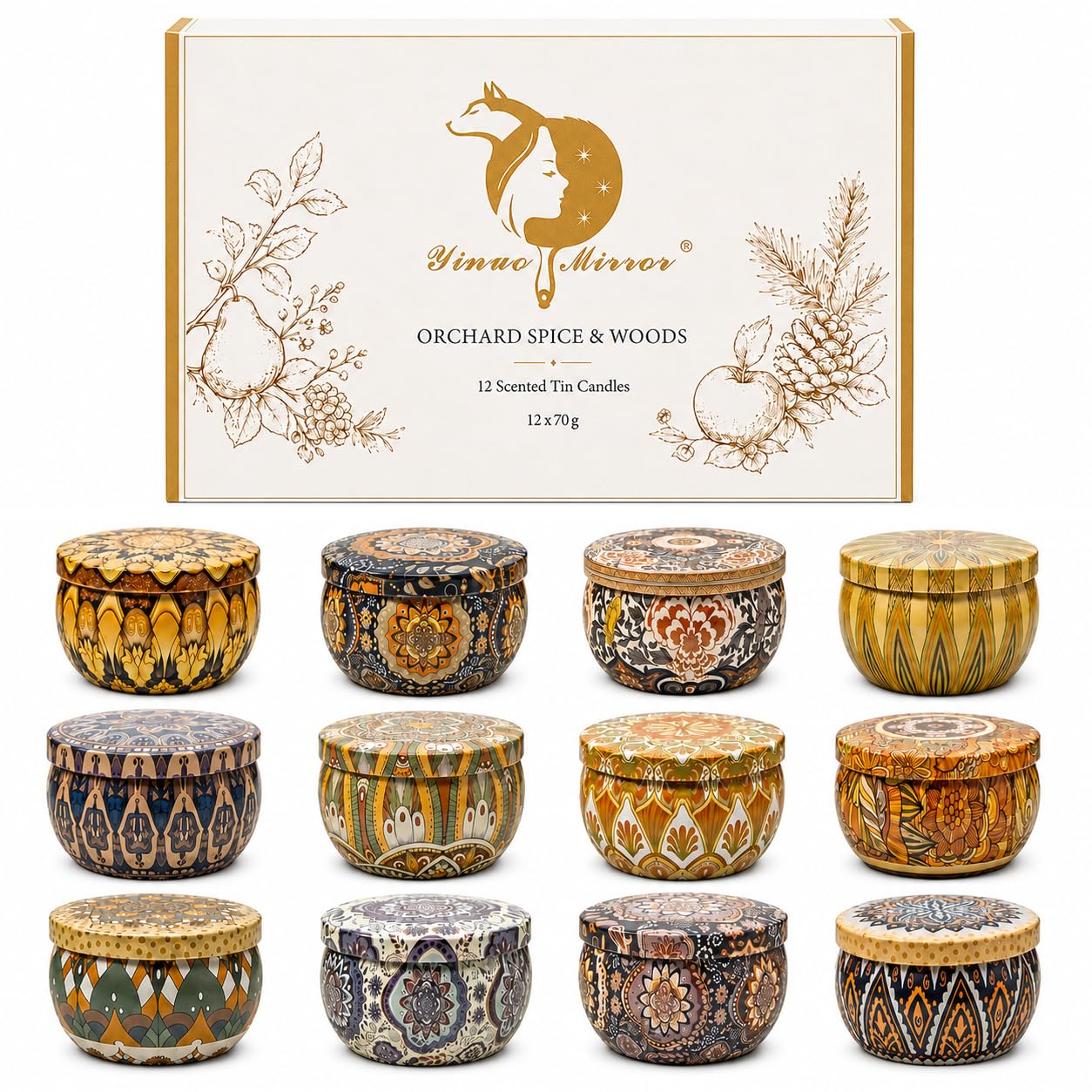 Yinuo Mirror Scented Candles Gift Set for Women, 12 Pack Soy Wax Aromatherapy Candles with Autumn Winter Warm Scents, Candle Gift for Mom, Birthday Christmas — image 1