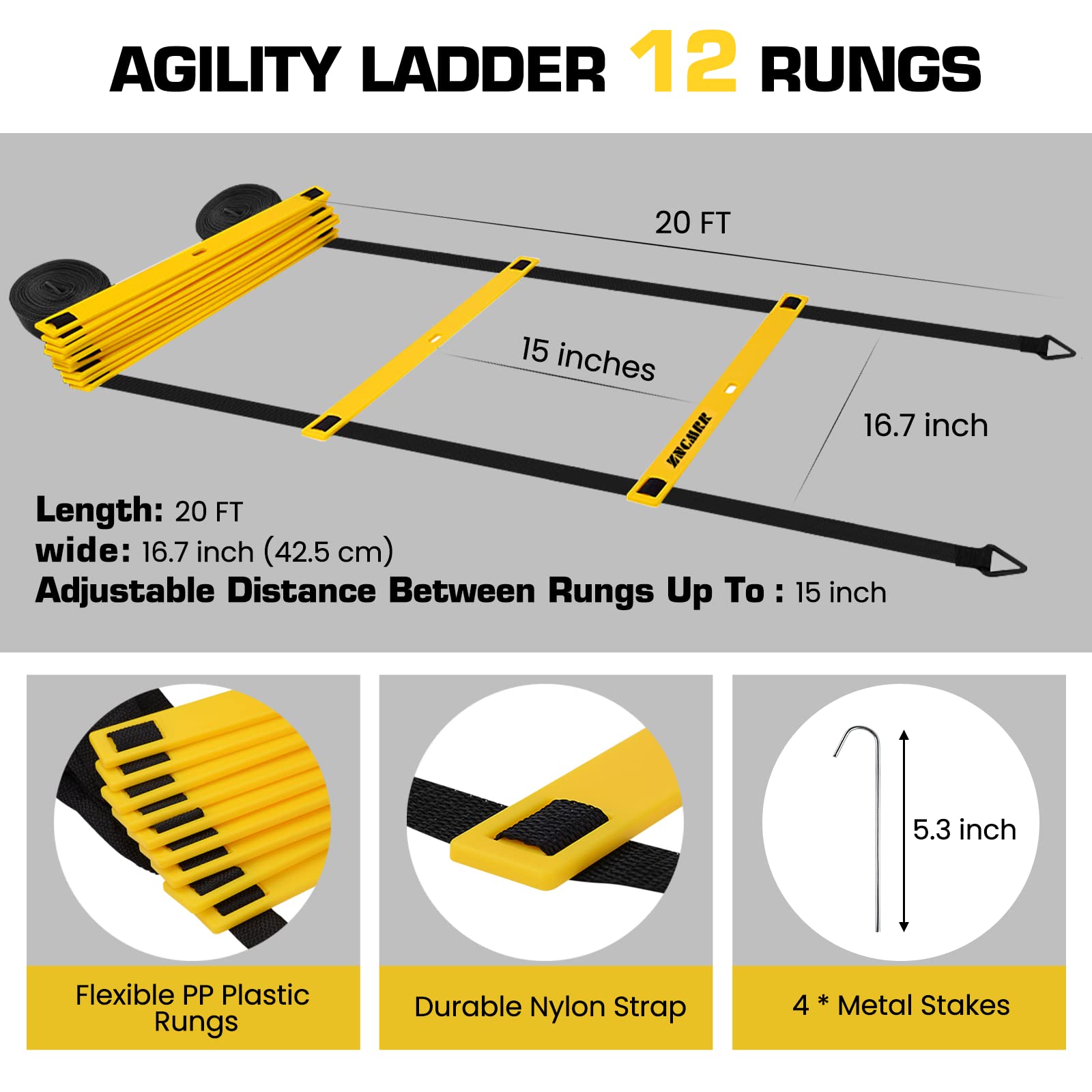 Snapklik.com : Agility Ladder Speed Training Equipment Set, 20Ft ...