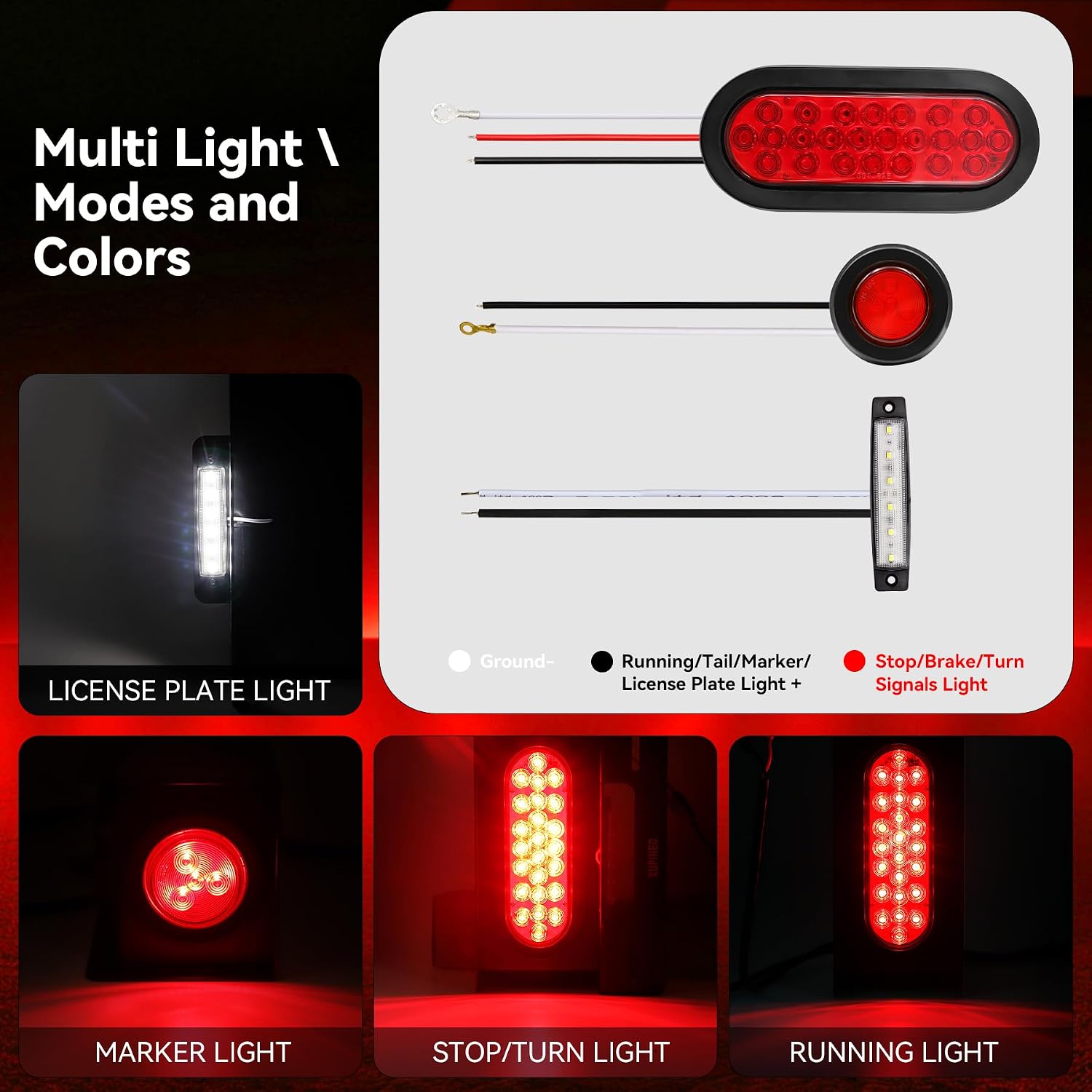 Steel LED Trailer Tail Light Box Kit – Includes 6" Oval Brake/Turn/Tail Lights + 2" Side Marker Lights + License Plate Light. Compatible with Trailers, Trucks, RVs, Boats. IP67 2PCS