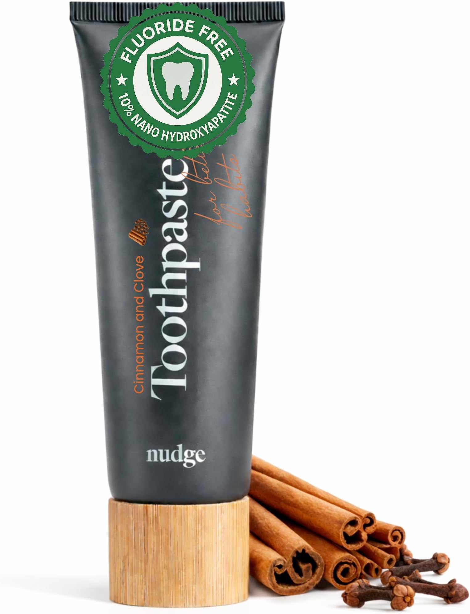 Nudge 10% Nano Hydroxyapatite Toothpaste, Rod-Shaped nHA for Maximum Enamel Contact, Natural Whitening, Fluoride Free & SLS Free, Cinnamon & Clove, 4.5 oz