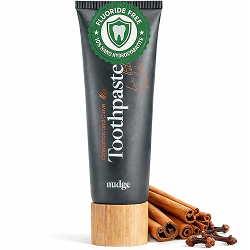 Nudge Pasta de dientes 10% nano hidroxiapatita, apta para esmalte, limpieza avanzada, sin flúor y sin SLS, canela natural y clavo, 4.5 onzas