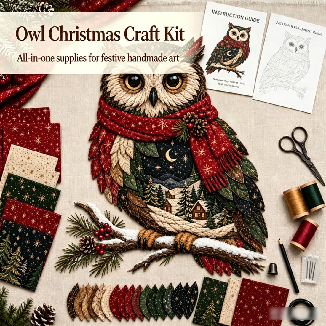 Kit Fai Da Te Per Patchwork Natalizio Con Animali Del Bosco (Mucca)