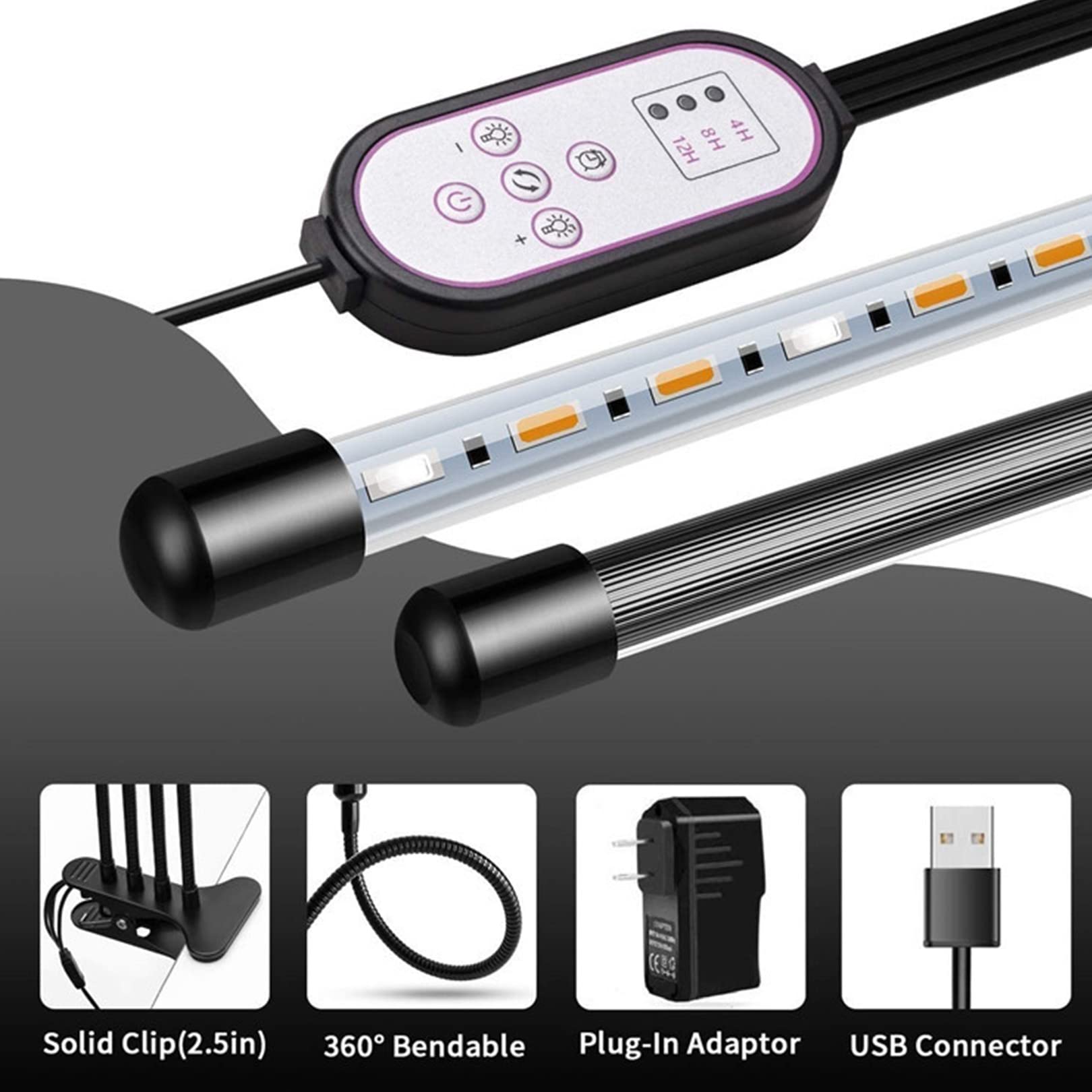 Oświetlenie do uprawy z regulowanym statywem, 4-głowicowe oświetlenie do roślin wewnętrznych 80 LED Full Spectrum z zegarem 4/8/12H dla wszystkich roślin domowych