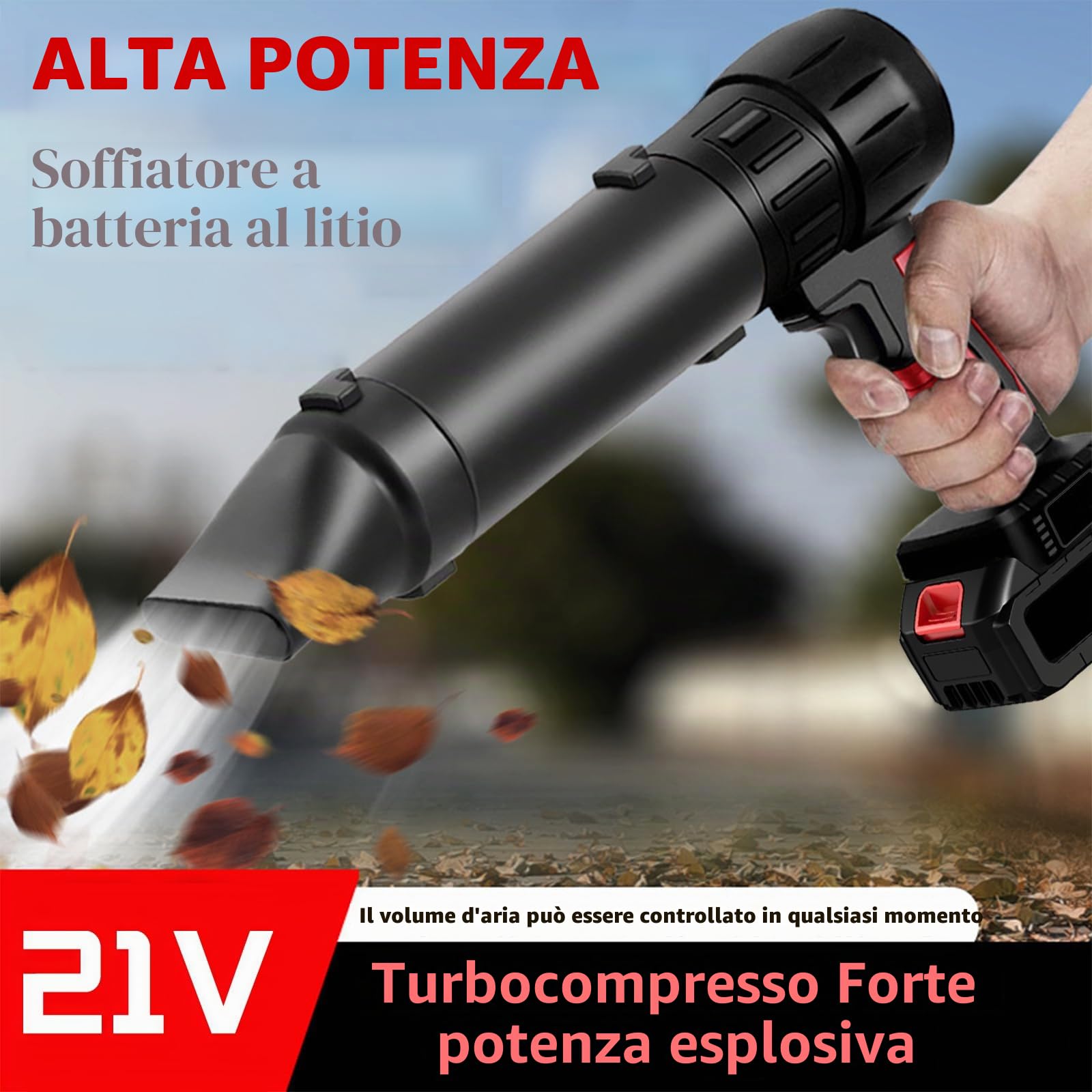 Asciugacapelli Ad Alta Potenza da 35.000 Giri/Min, Senza Fili Ventilatore Turbo Elettrico Super Potente, Soffiatore Portatile per La Rimozione Della Polvere, per La Pulizia Del Giardino (+3 Nozzles)