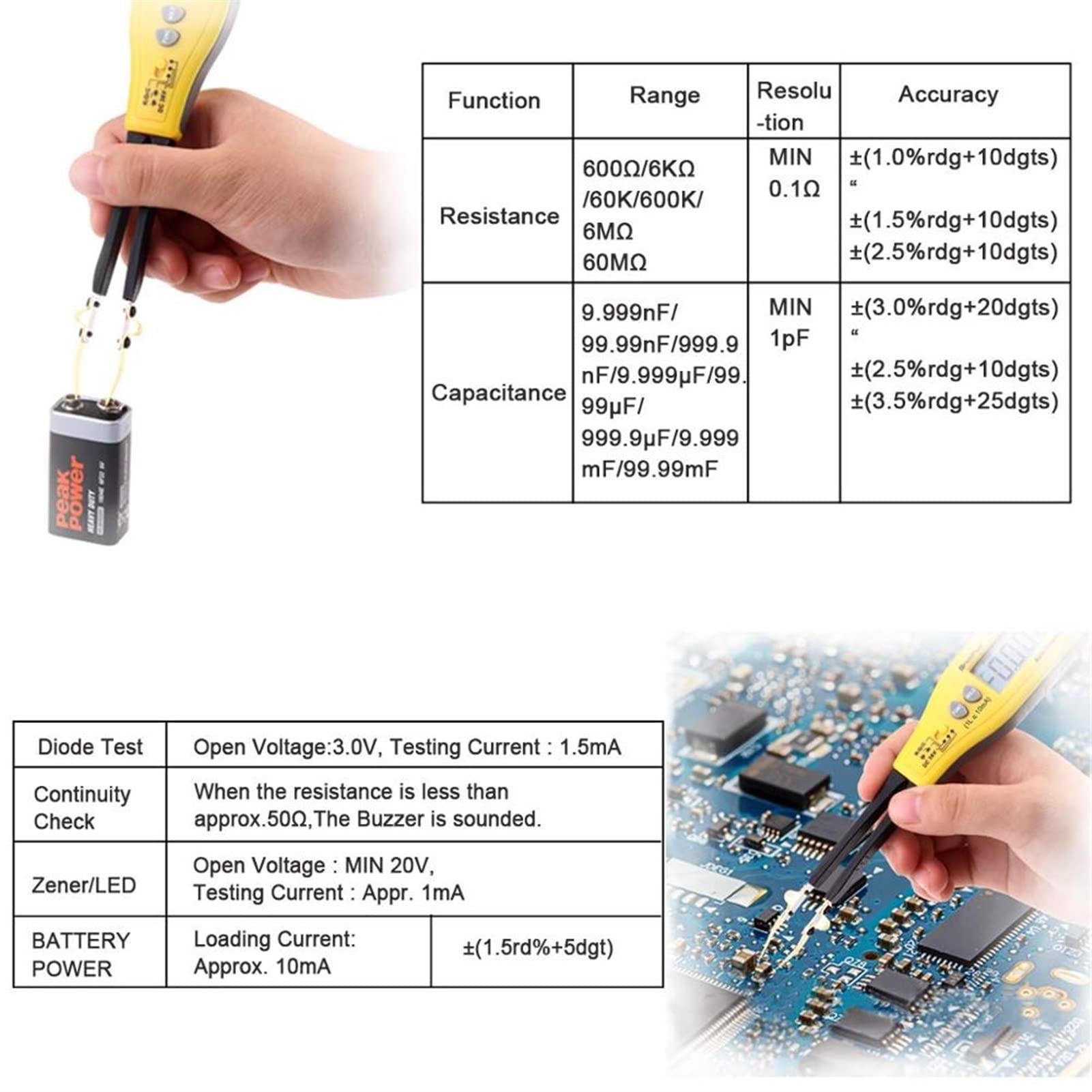 Tester per batteria auto Digitale SMD. Test del misuratore del misuratore di resistenza del misuratore del misuratore del tester con il testicolo della batteria di potenza della scatola di trasporto,