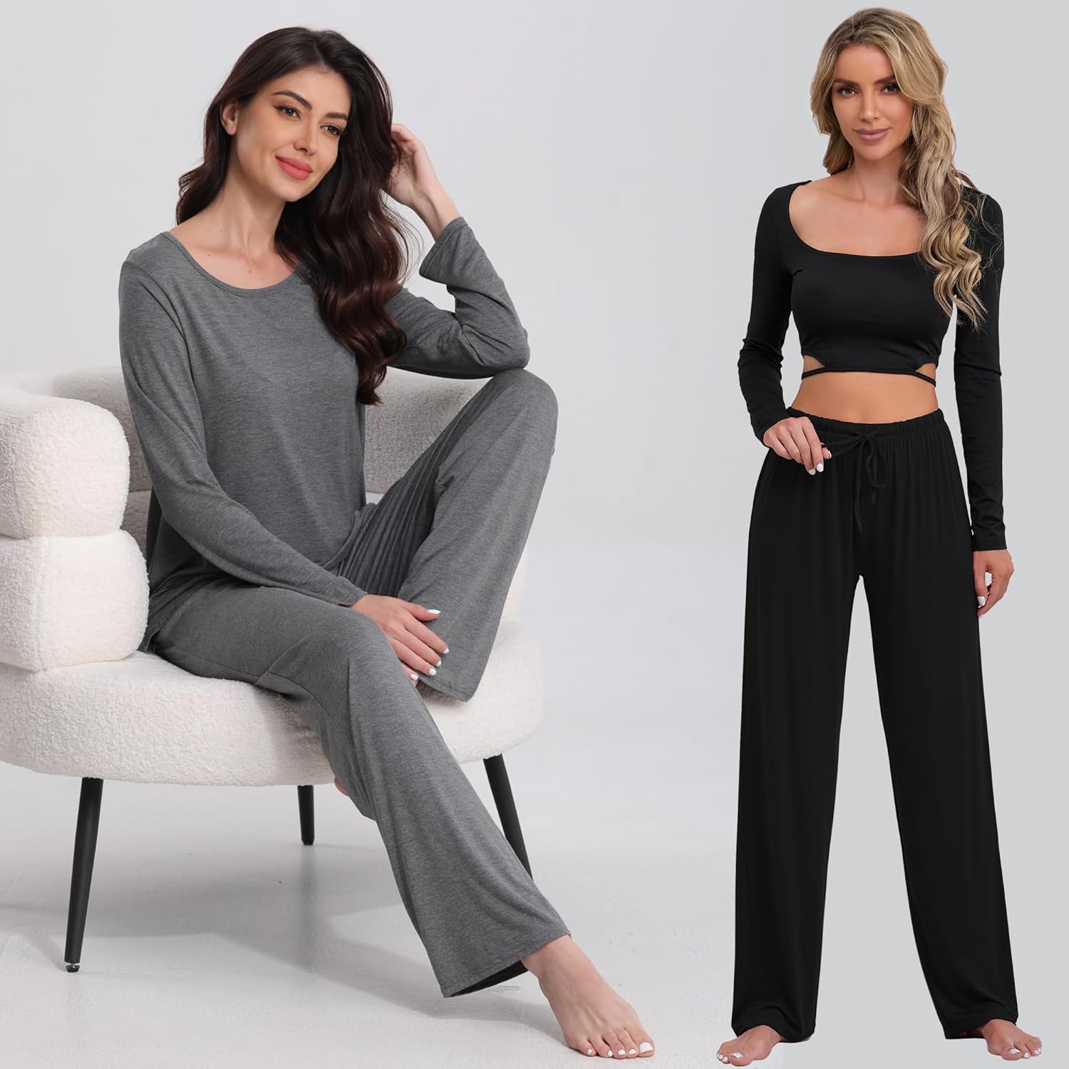 FEQO 4 Pack Women's Pajama Bottoms Lounge Pants Wide Leg Casual Yoga Pants Soft Drawstring Loose Sweatpants for Women - Image 5