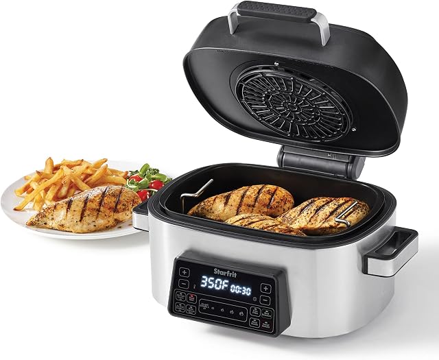 Starfrit 7-in-1 Indoor Air Fryer Grill - 6L Cooking Capacity - Air Fryer Basket & Cast Aluminum Grill Plate - 1660W
