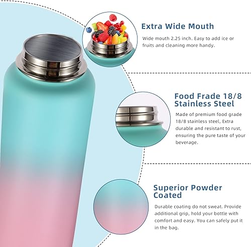 Miniatura 5 de Volhoply Botellas de agua aisladas de 32 onzas a granel con tapa con popote y tapa de boquilla, botella de agua deportiva de acero inoxidable, tazas