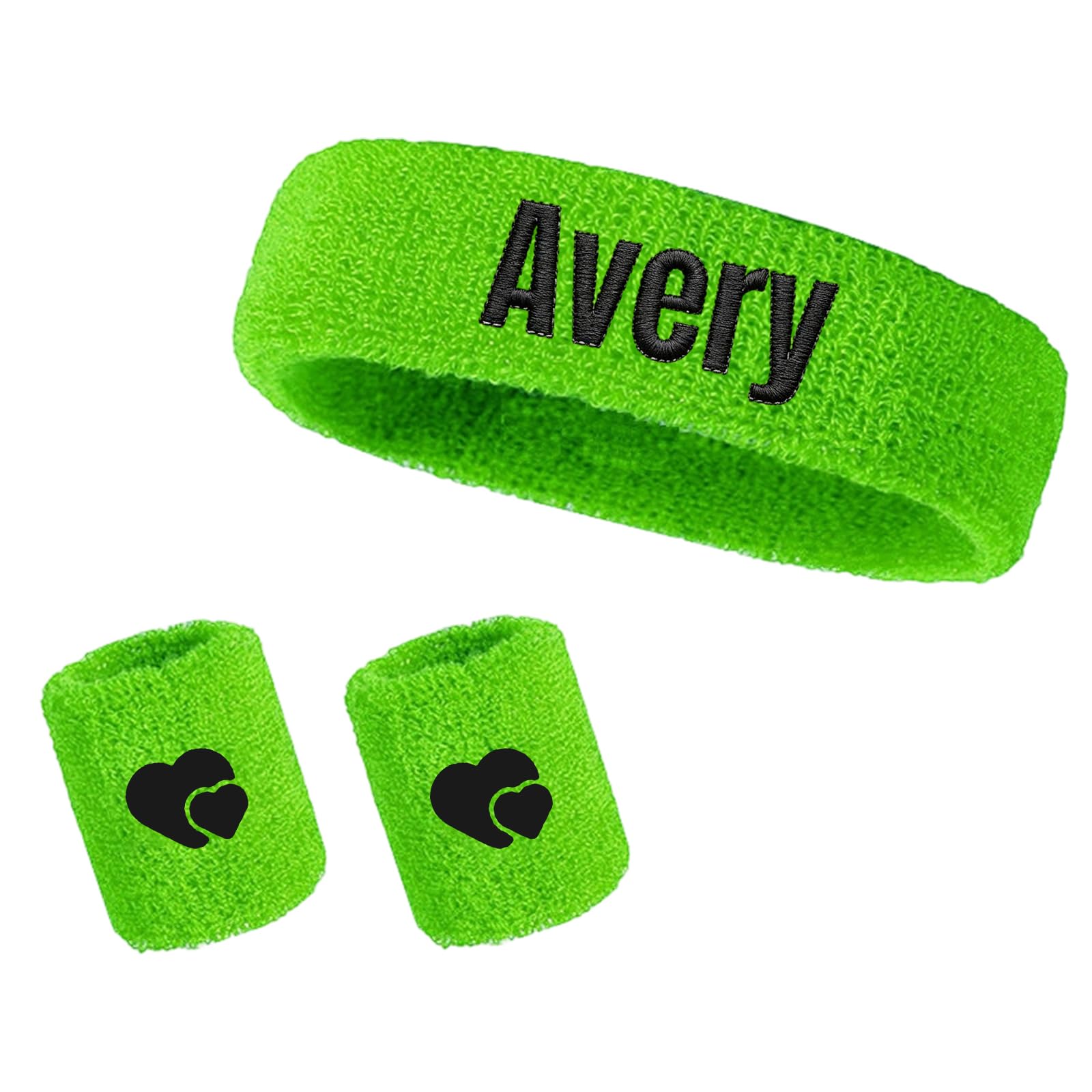Custom Sports Wristbands, Personalised Embroidered Headband Set – Cotton Sweat Wicking Wrist Sweatband, 3 Piece Workout Accessory – Gift, for Runner Gym Fitness Athlete (G)