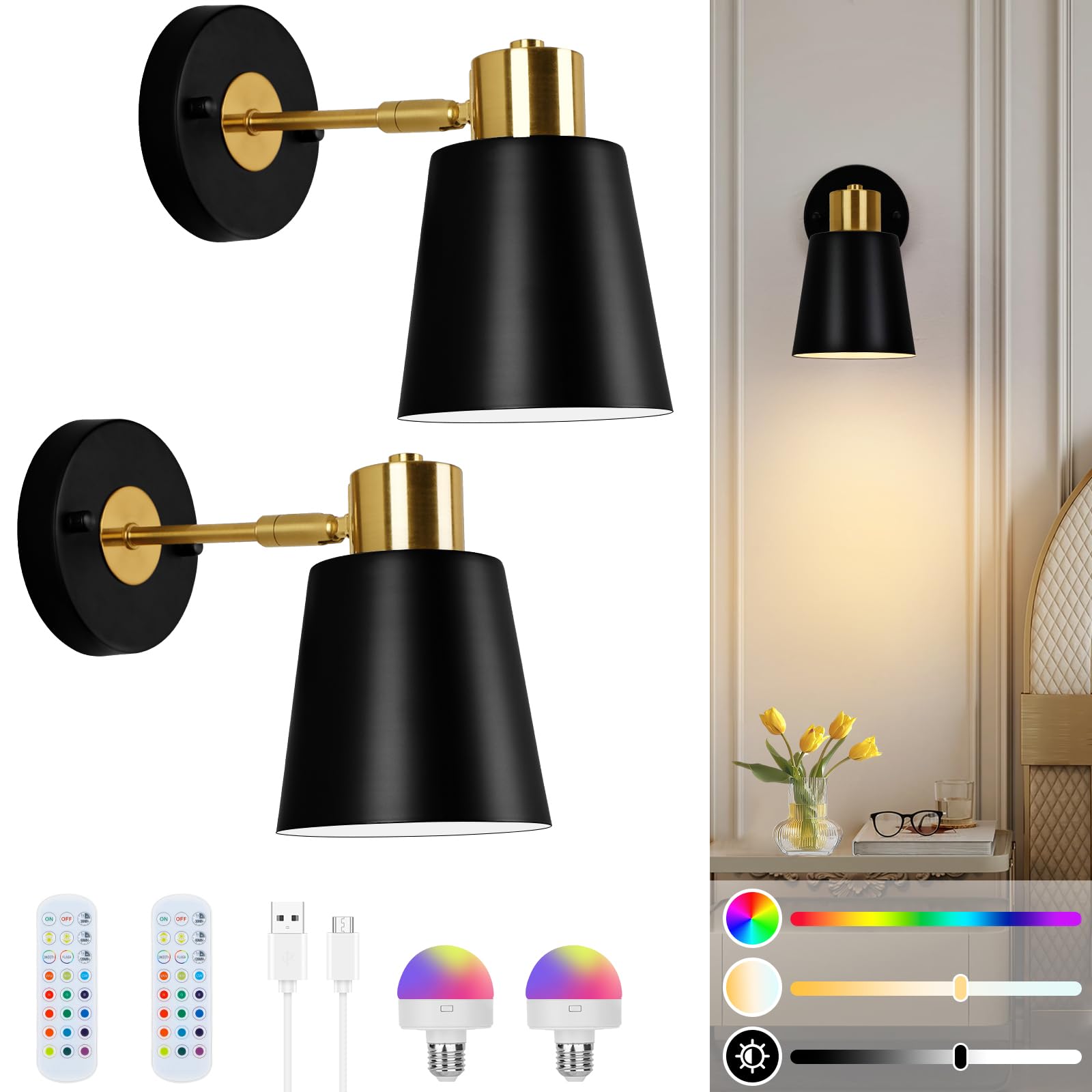 Lampop Lámpara de pared LED para interiores, lámpara de pared con batería sin conexión de alimentación, lámpara de pared inalámbrica, atenuación táctil, magnética, iluminación infinita para dormitorio