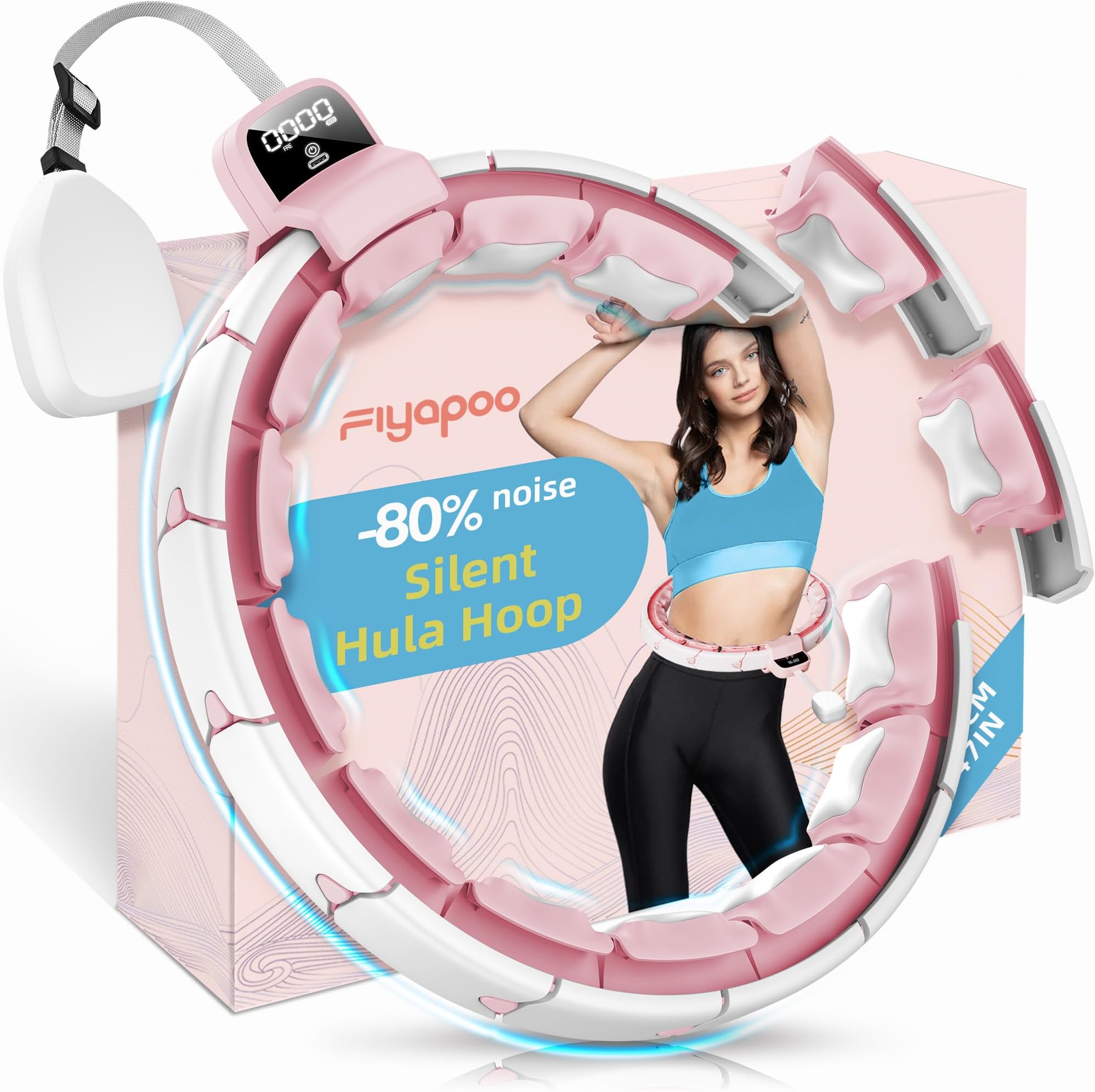 FIYAPOOHula Hoop with Weight Ball, Smart Hula Hoop Adult Beginners Fitness Hoola Hoop for Weight Loss, Adjustable Quiet Hoop with Intelligent Counter, Never Falls, Workout for Weight Loss