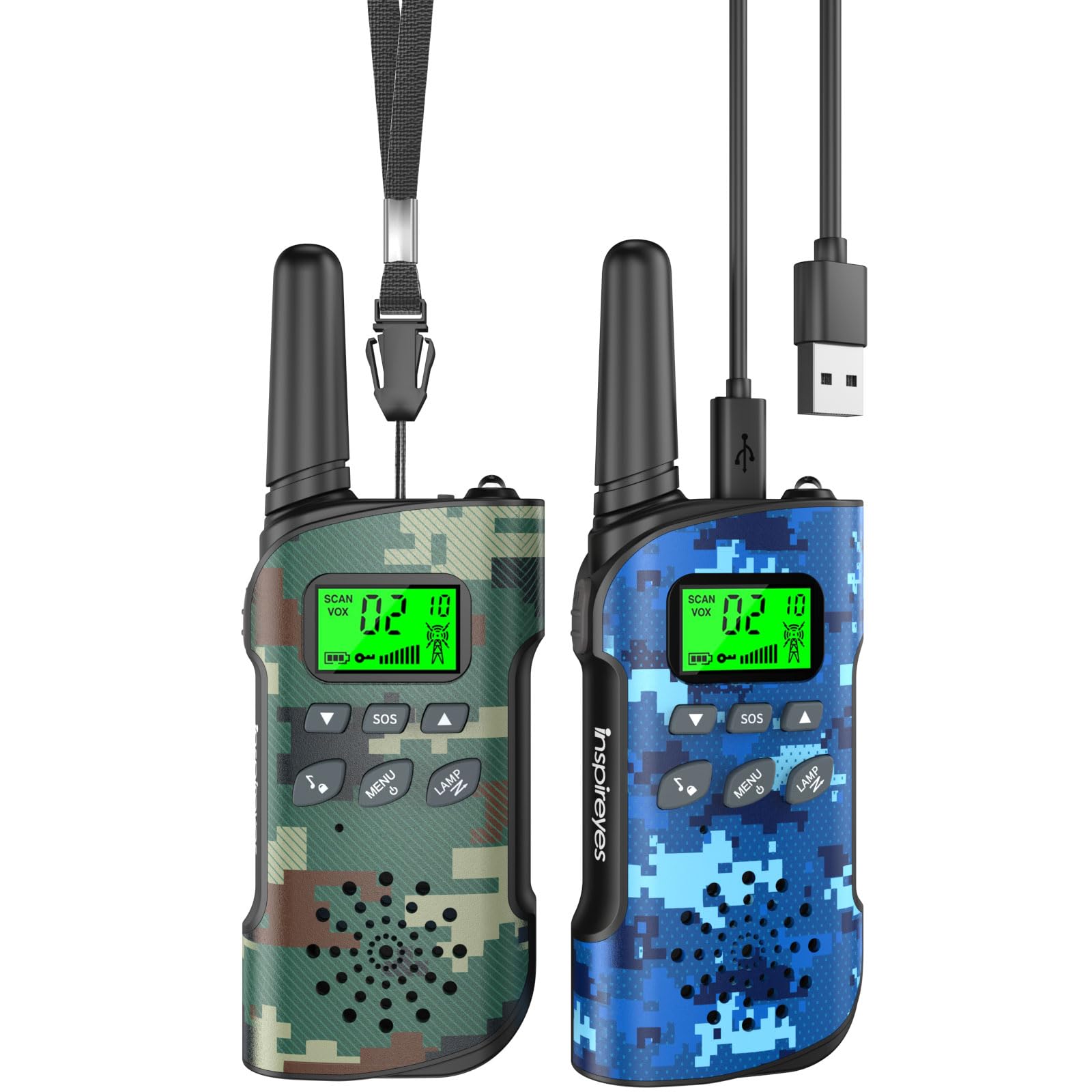 Inspireyes Walkie-Talkie Bambini Ricaricabili, 48 Ore di Orario di Lavoro, 3 Chilometri di Lungo Raggio, Regali di Compleanno per Ragazzi Ragazze, Giocattoli da Esterno per Bambini di 3-12 Anni