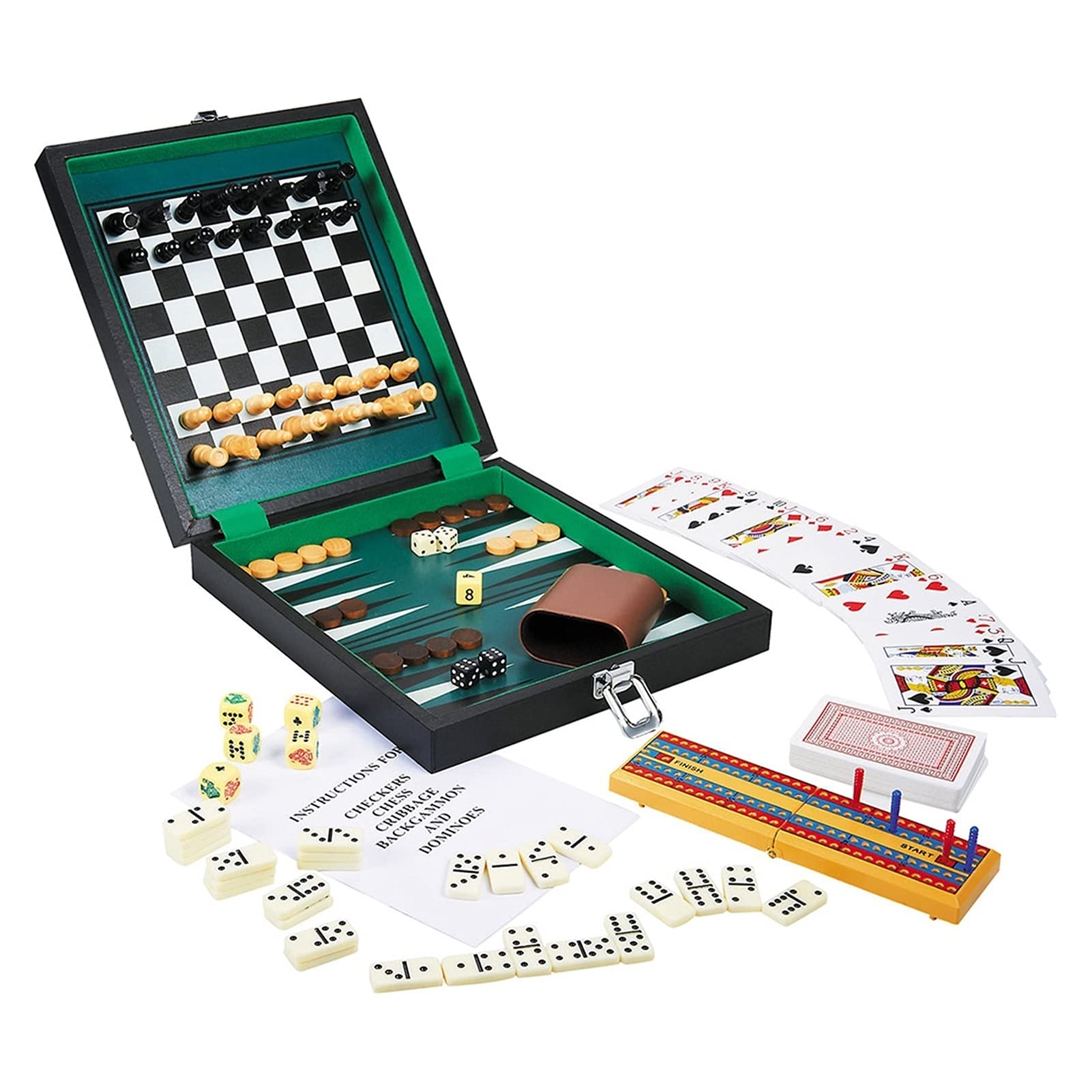 5-in-1 لعبة متن مضحكة مجموعة لجميع الأعمار، بما في ذلك لعبة Chess Chequers Cribbage Backgammon Dominoes، طي المغناطيسي المجلس، أطفال هدية Chess Set Board Game for Kids and Adults