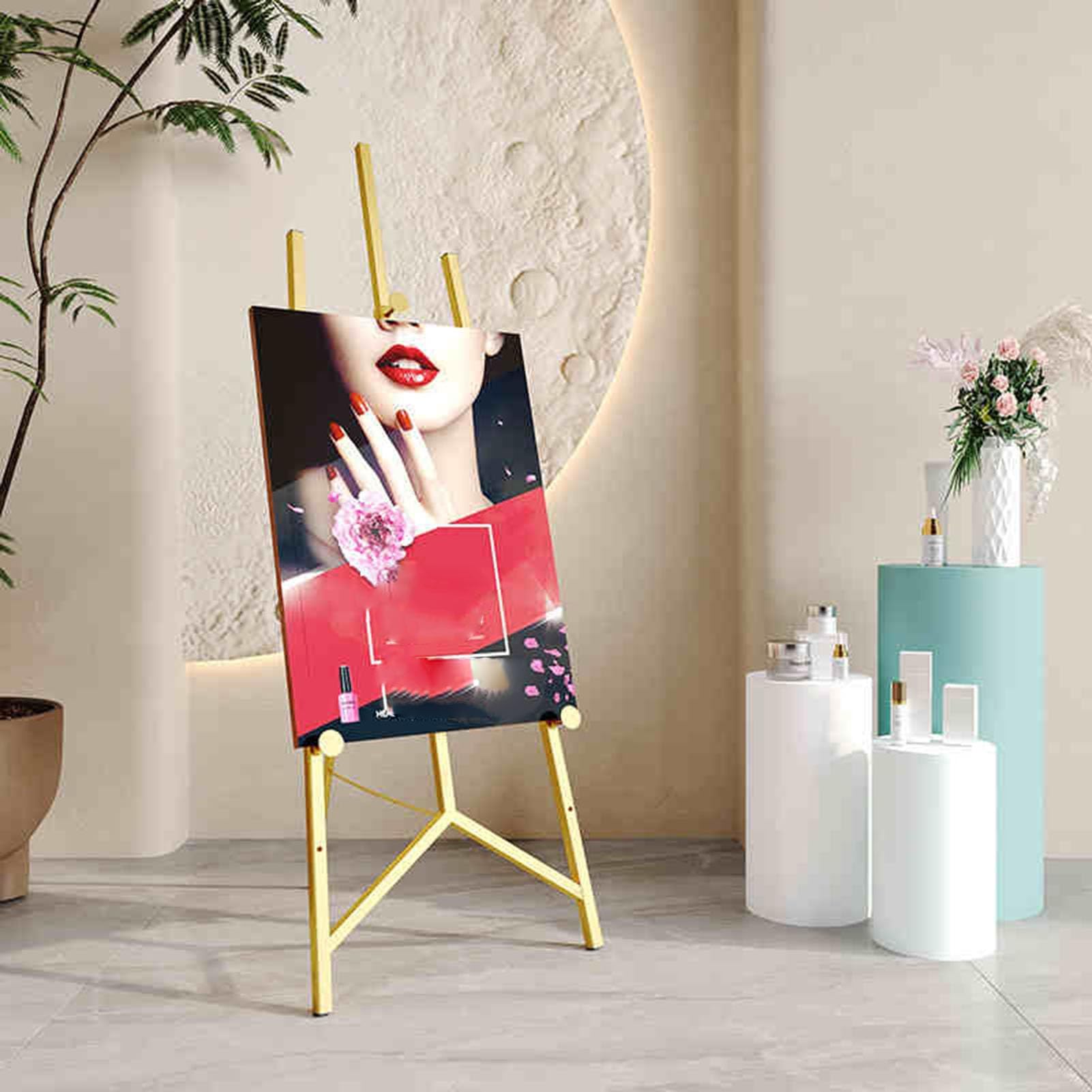 Genérico Caballete De Exhibición, Caballete De Exhibición De Pinturas Artísticas, Con Soporte De Cadena, For Pintar, Letreros De Boda Y Carteles.(Color3,120x45cm)