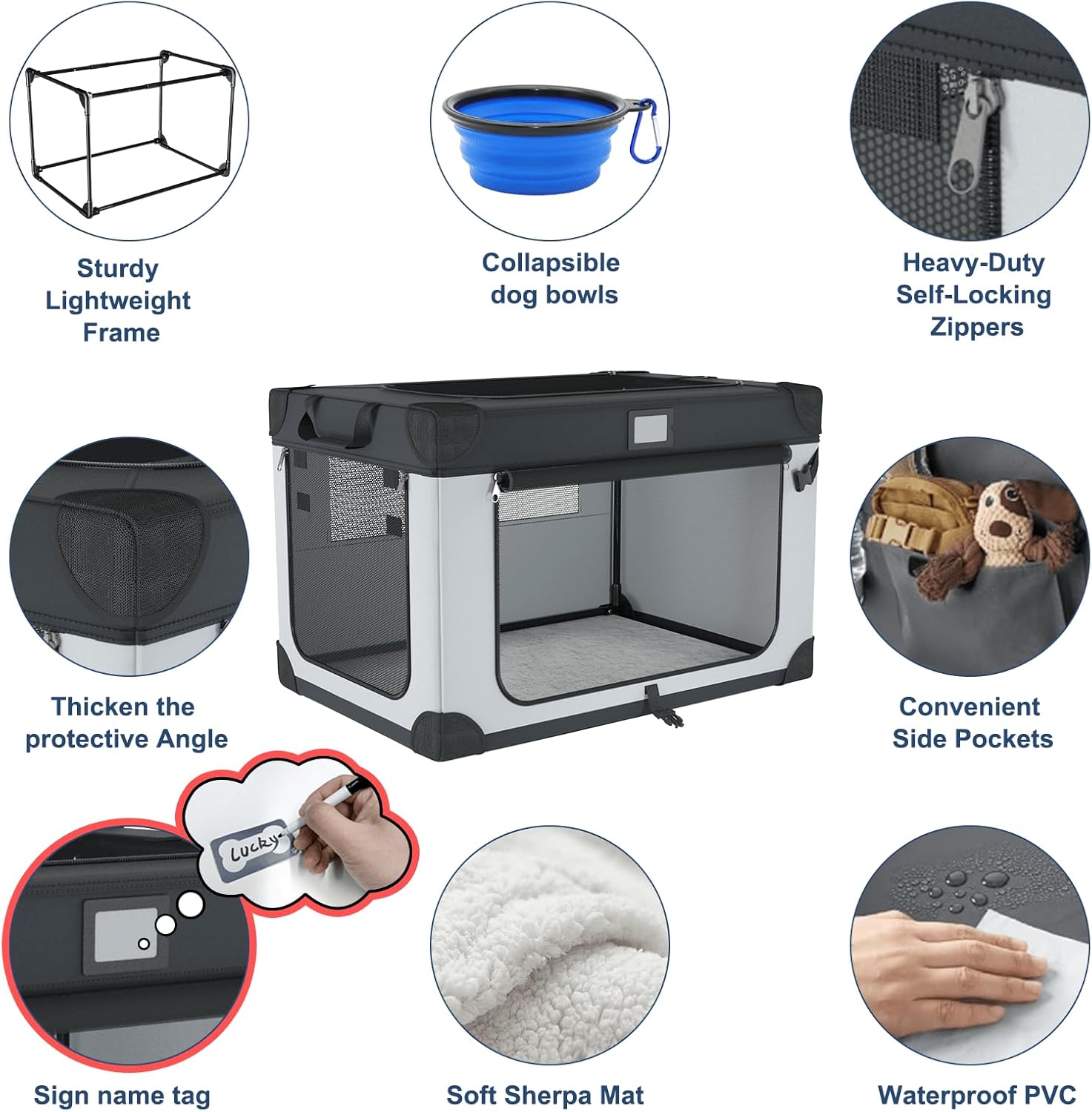 30 Inch Portable Dog Crate, Collapsible Dog Travel Crate for Indoor and Outdoor Use, 3-Door Foldable Soft Kenne with Mesh Windows, Warm Blanket and Foldable Bowl