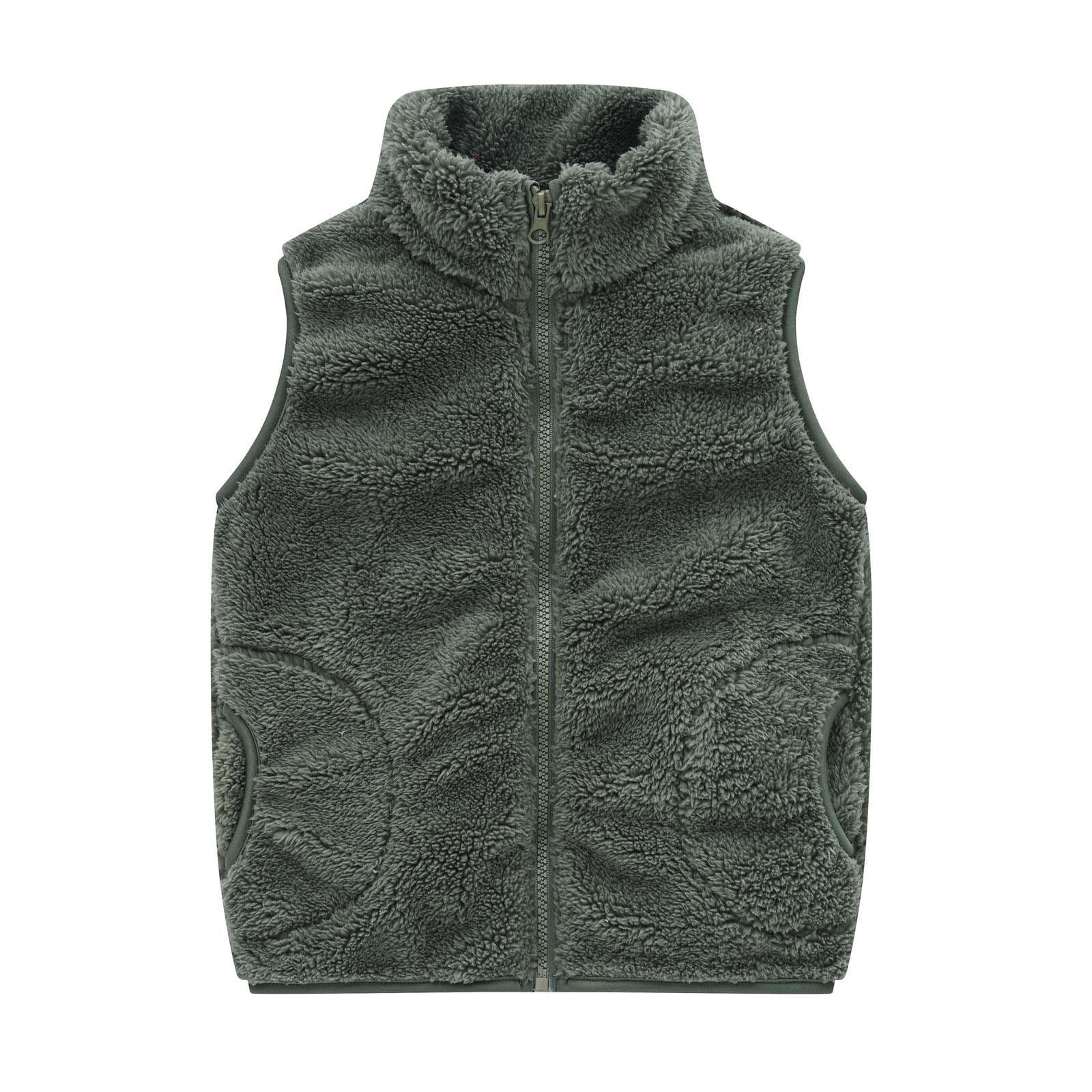 RNTOP Toddler Girls Boys Solid Color Fleece Vest Sleeveless Zipper Jacket Undershirt Fall Winter Warm (Green, 3-4 Years)